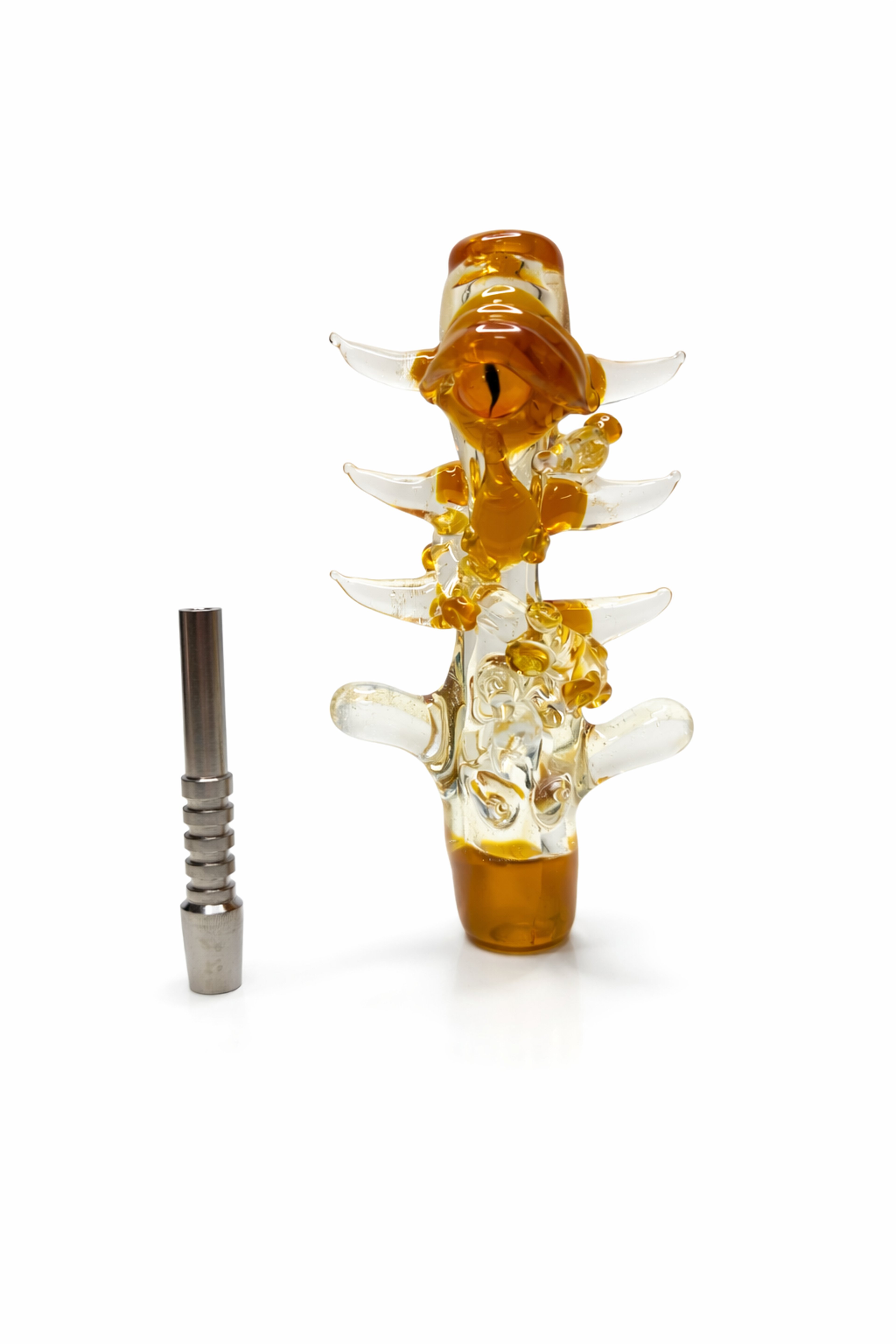 Preview pic of Orange Heady Glass Creature Nectar Collector w/ Titanium Tip – Sculpted Dab Straw