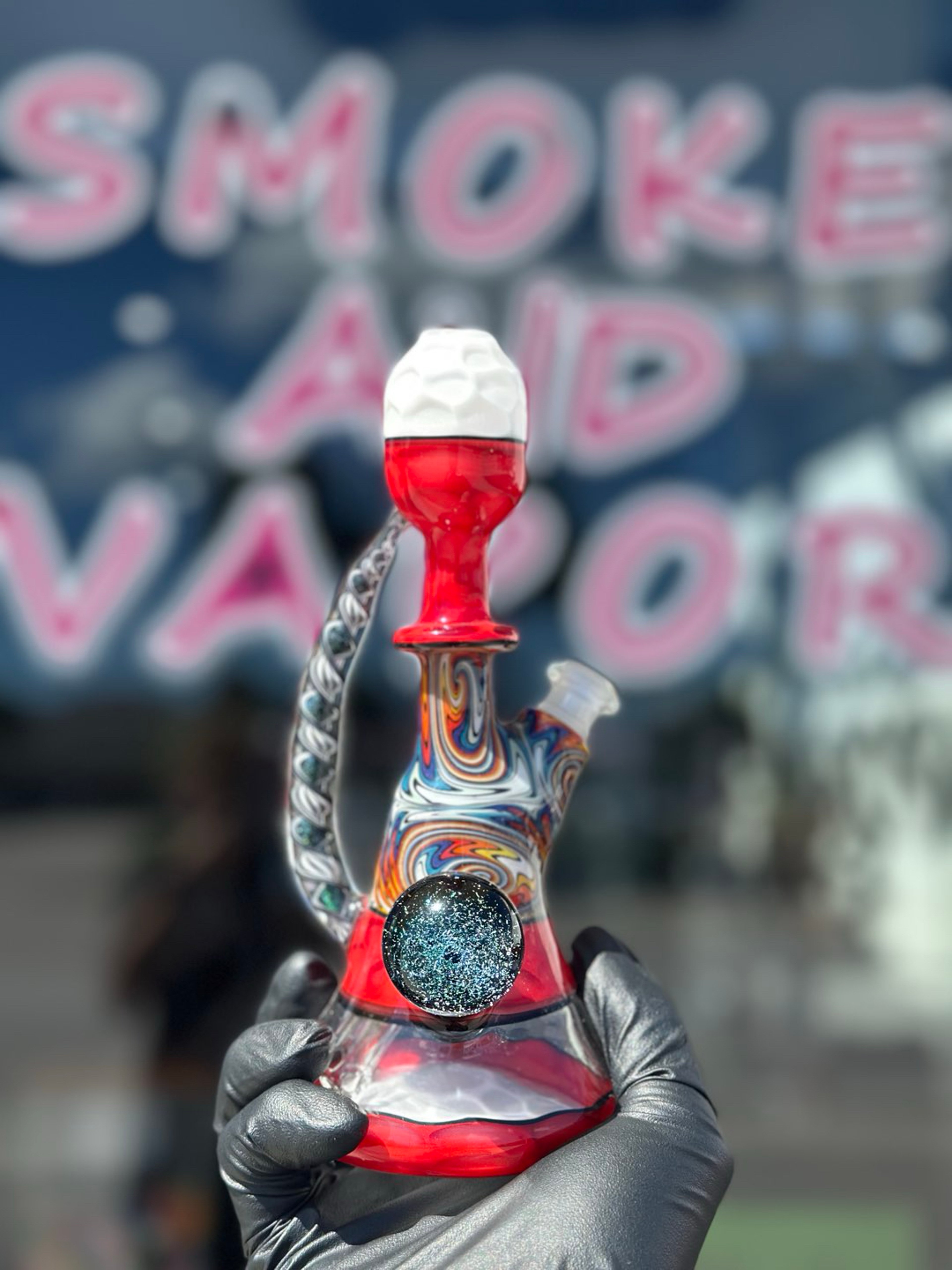 Apple Butter Glass Honeycomb Wigwag w/ Galaxy Marble 10mm Mini Rig image 0