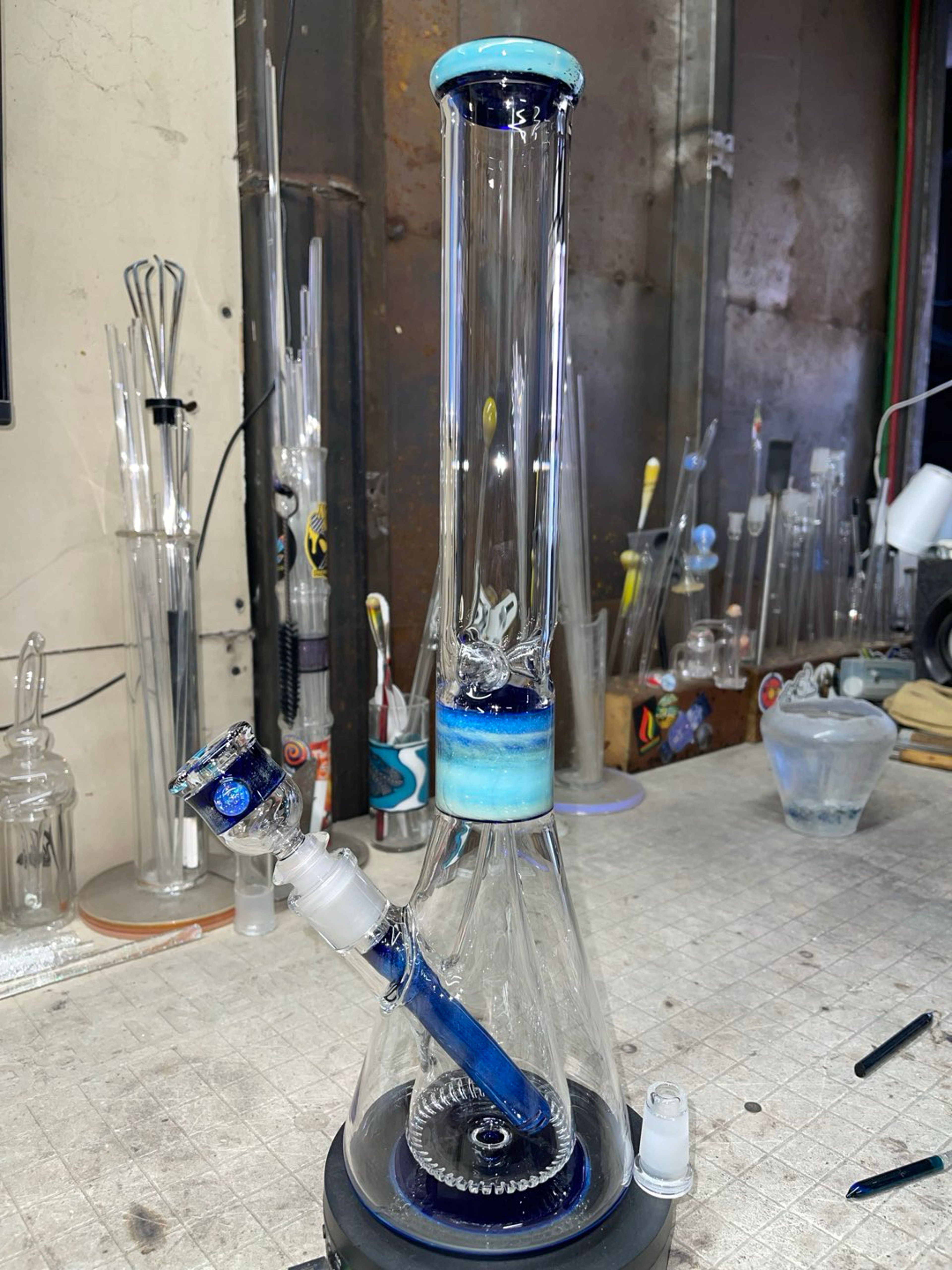 Preview pic of 16” tall, silver fume over cobalt blue color, comes with adapter to use the slide without steam