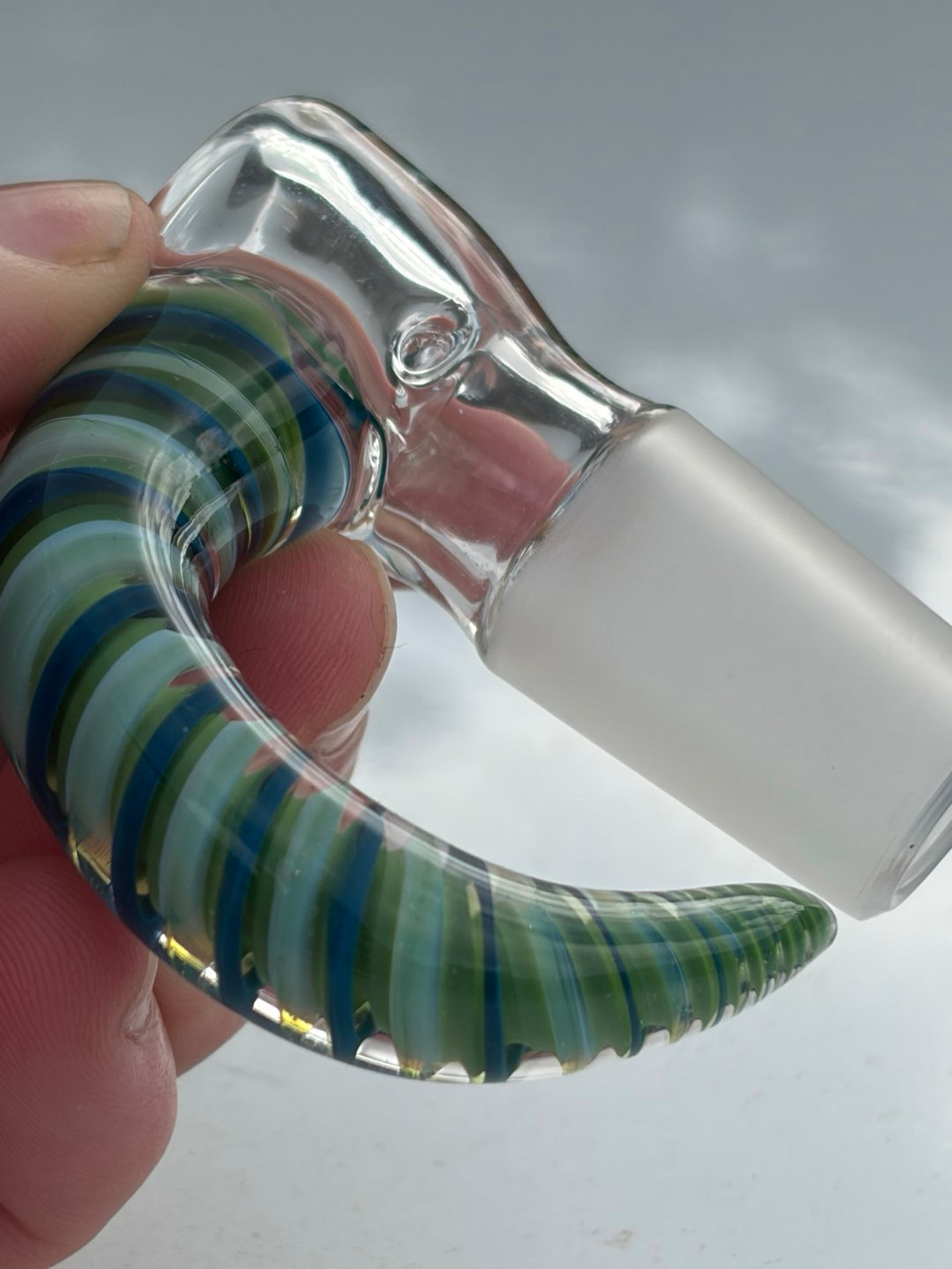 Preview pic of 4 hole Blue + green encased mix spiral bowl piece