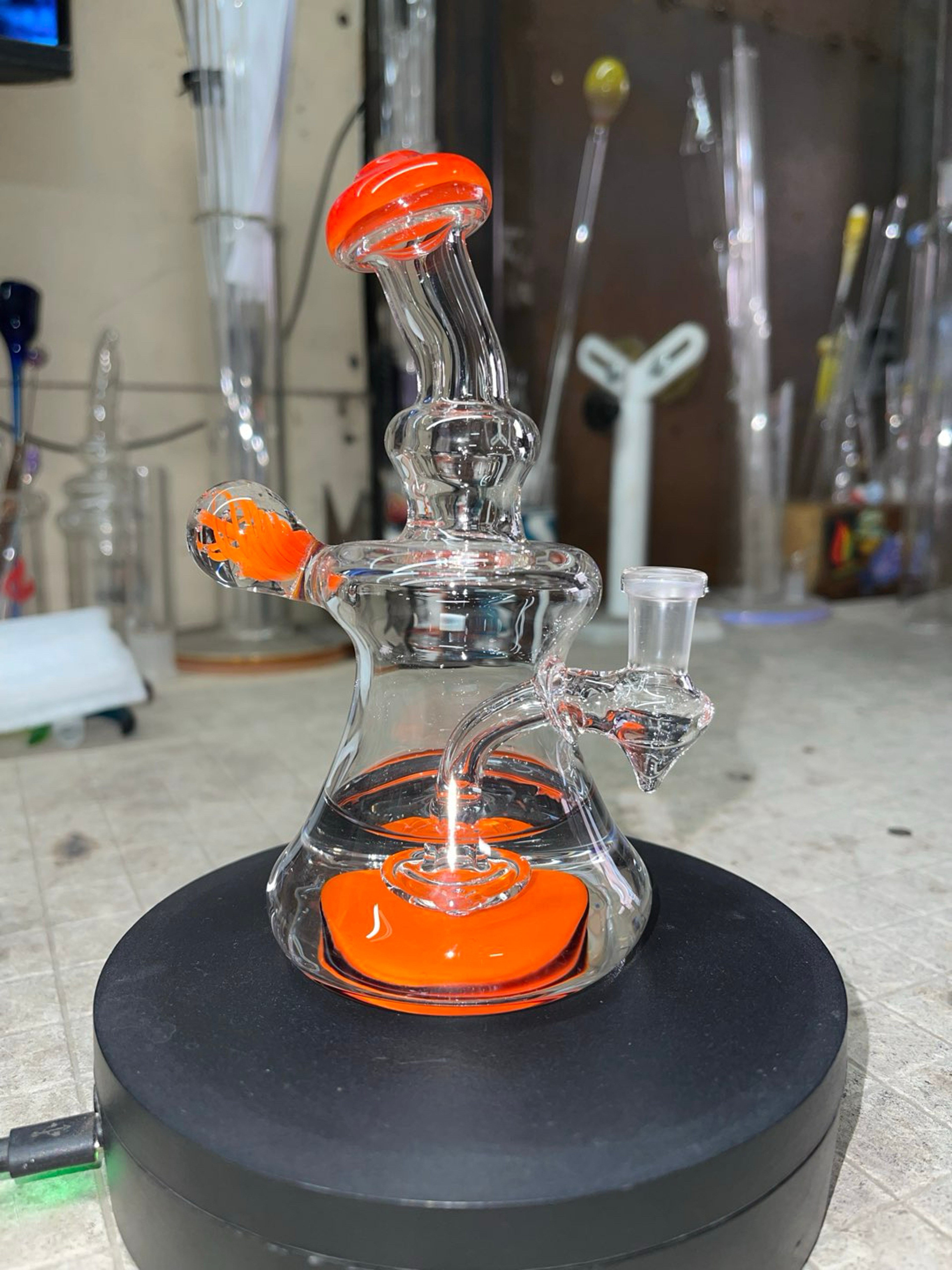 Preview pic of 6” tall,10mm joint, 2 holes perc, burnt orange color