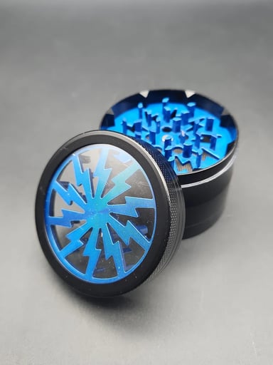 Preview pic of 4 PART LIGHTNING HERB GRINDER ALUMINUM W/ ACRYLIC WINDOW - 60MM