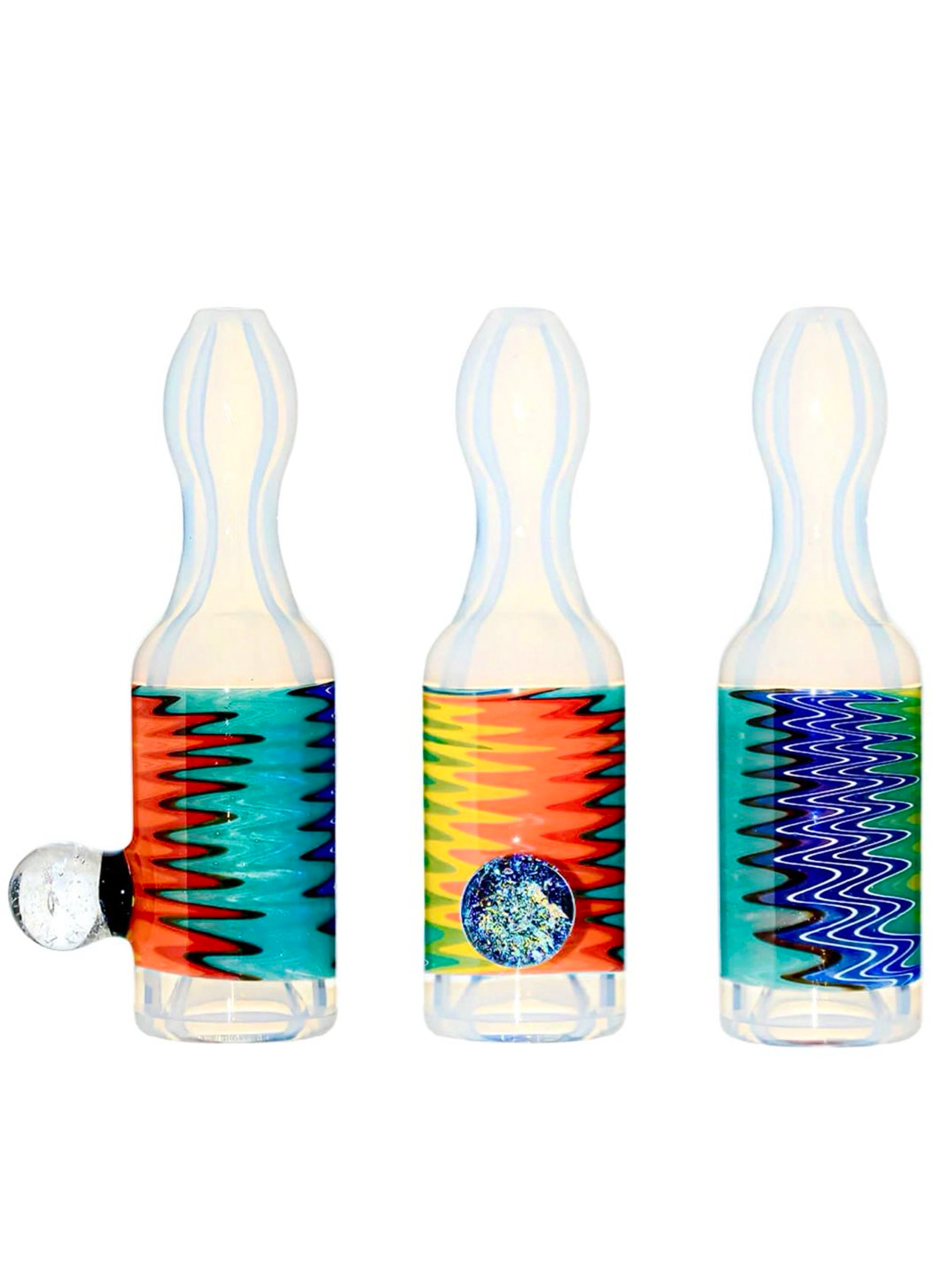 Preview pic of Premium Glass Chillum Pipe W/ Wigwag Swirls & Dichro Marble