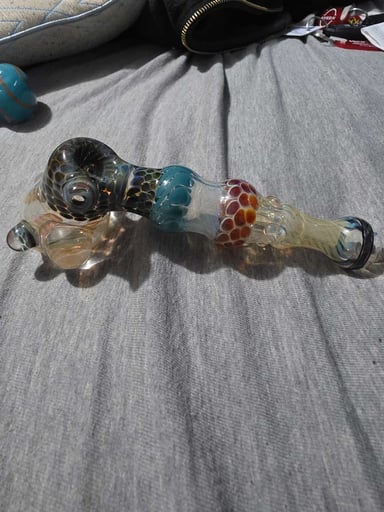 Preview pic of Custom Hand-Blown Heady Glass Pipe – Unique Honeycomb & Color Work 🔥