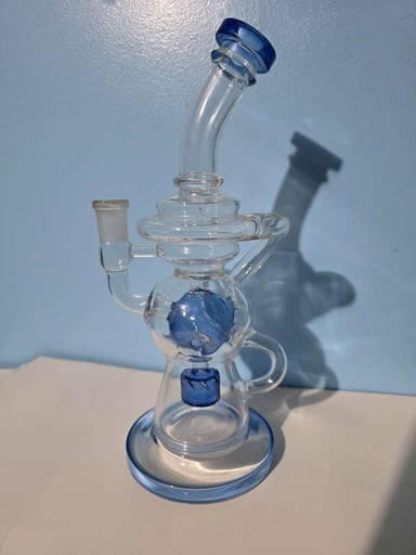 Preview pic of Hand-Blown Recycler Glass Piece – Blue Accents – Clean & Ready