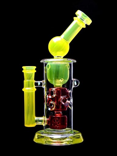 Preview pic of Kickback Straight Fab Torus Dab Rig | 8.5" Opal-Encased Glass Rig with Seed of Life Perc