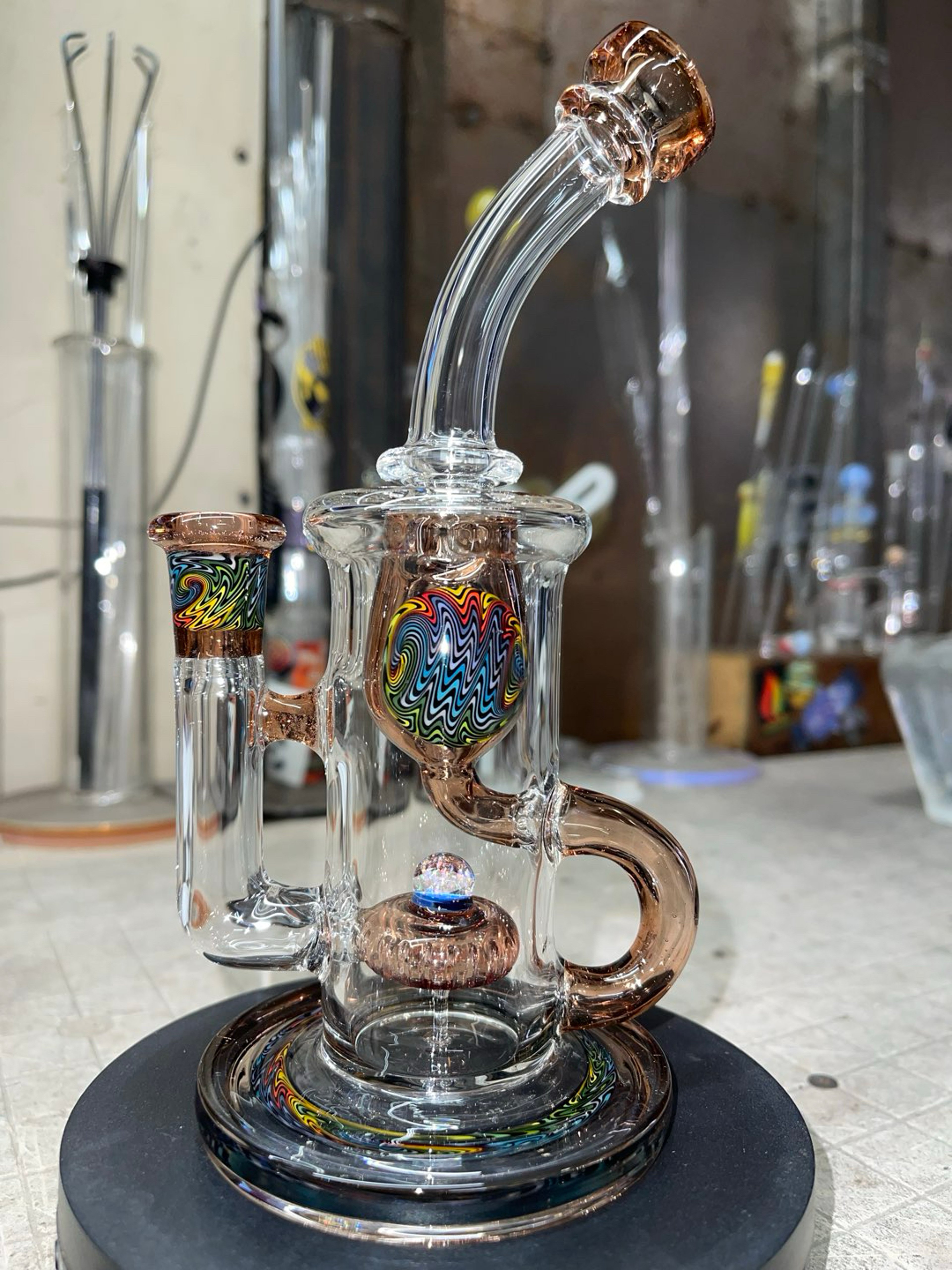 Preview pic of 8” tall, 10 mm joint, topaz color accents (banger and slurper set not included)