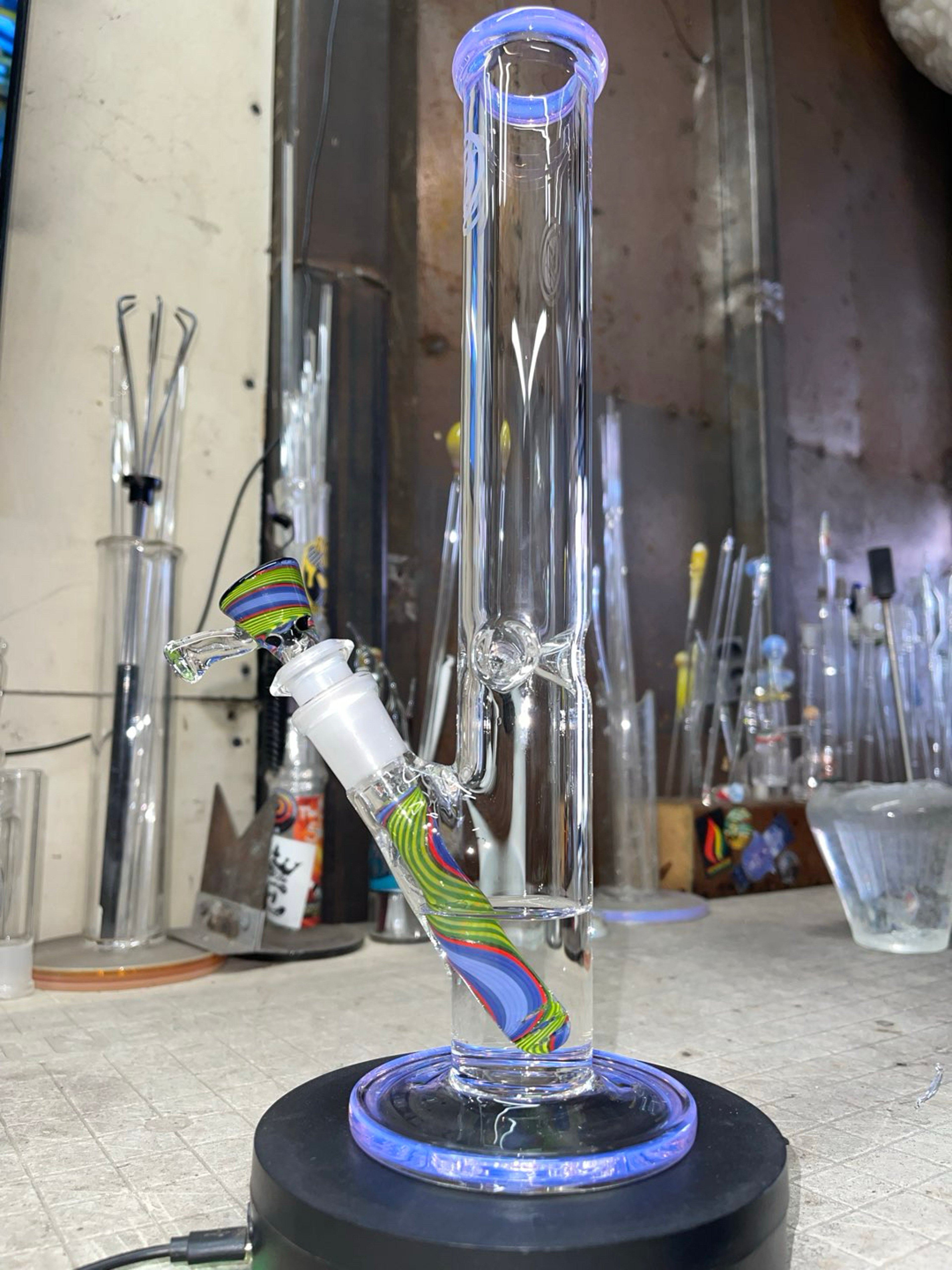 Preview pic of 12” tall , 14mm 2 holes slide, pink slyme color accents