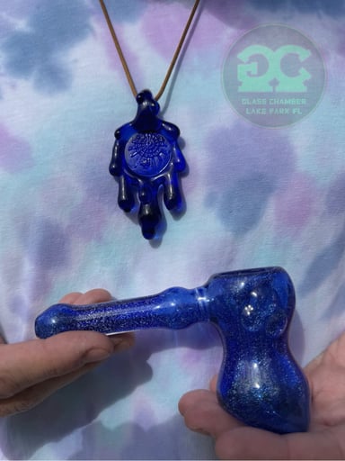 Preview pic of Hippie Hookup Dichro Bubbler & Mcfly Stamped Pendant w/ Drip/Horn