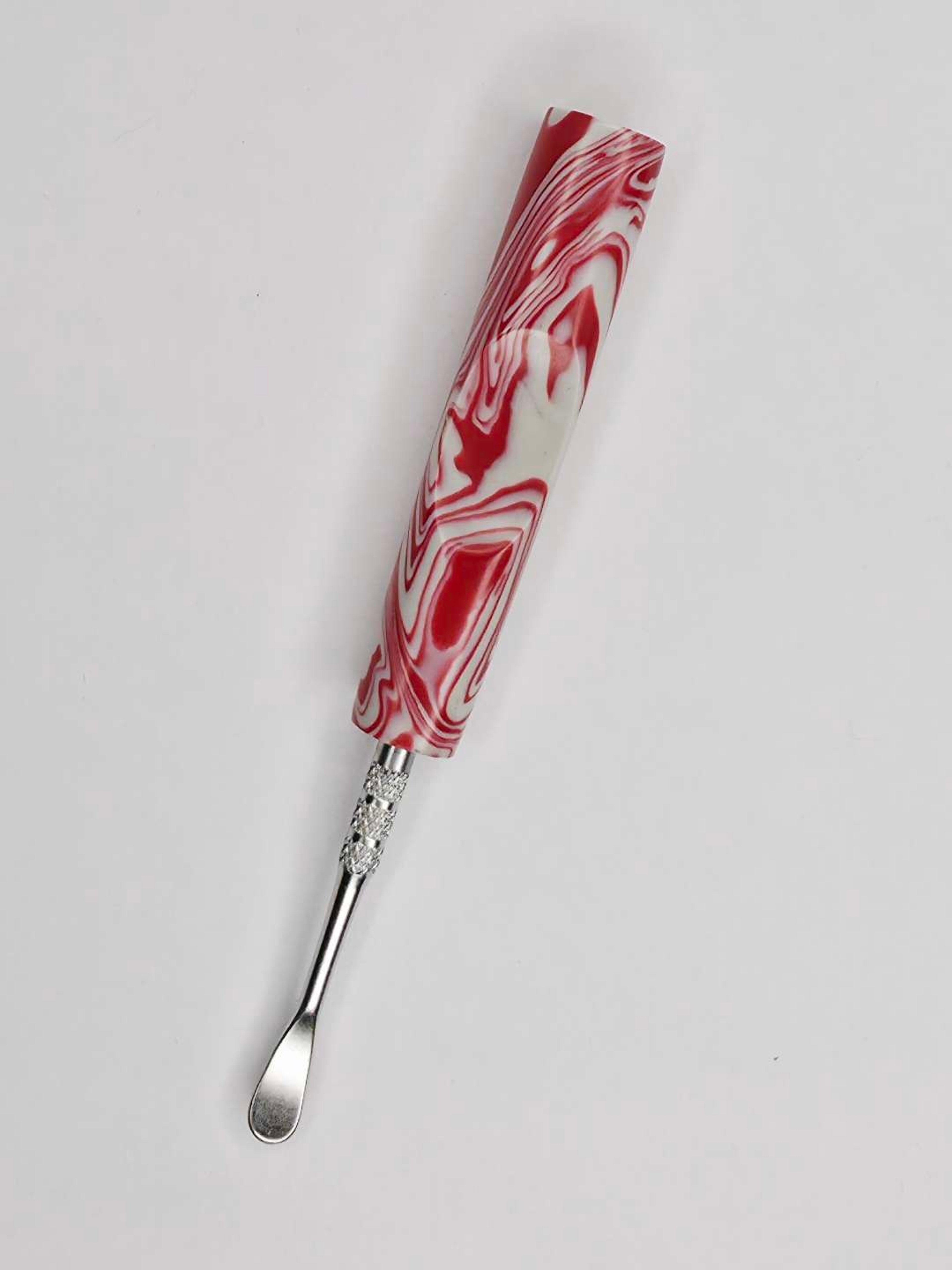 Preview pic of Candy Phantom Handmade Wax Carving Tool – Red & White Swirl Recycled Handle – Stainless Steel Sculpting Pick – by The Mellow Box
