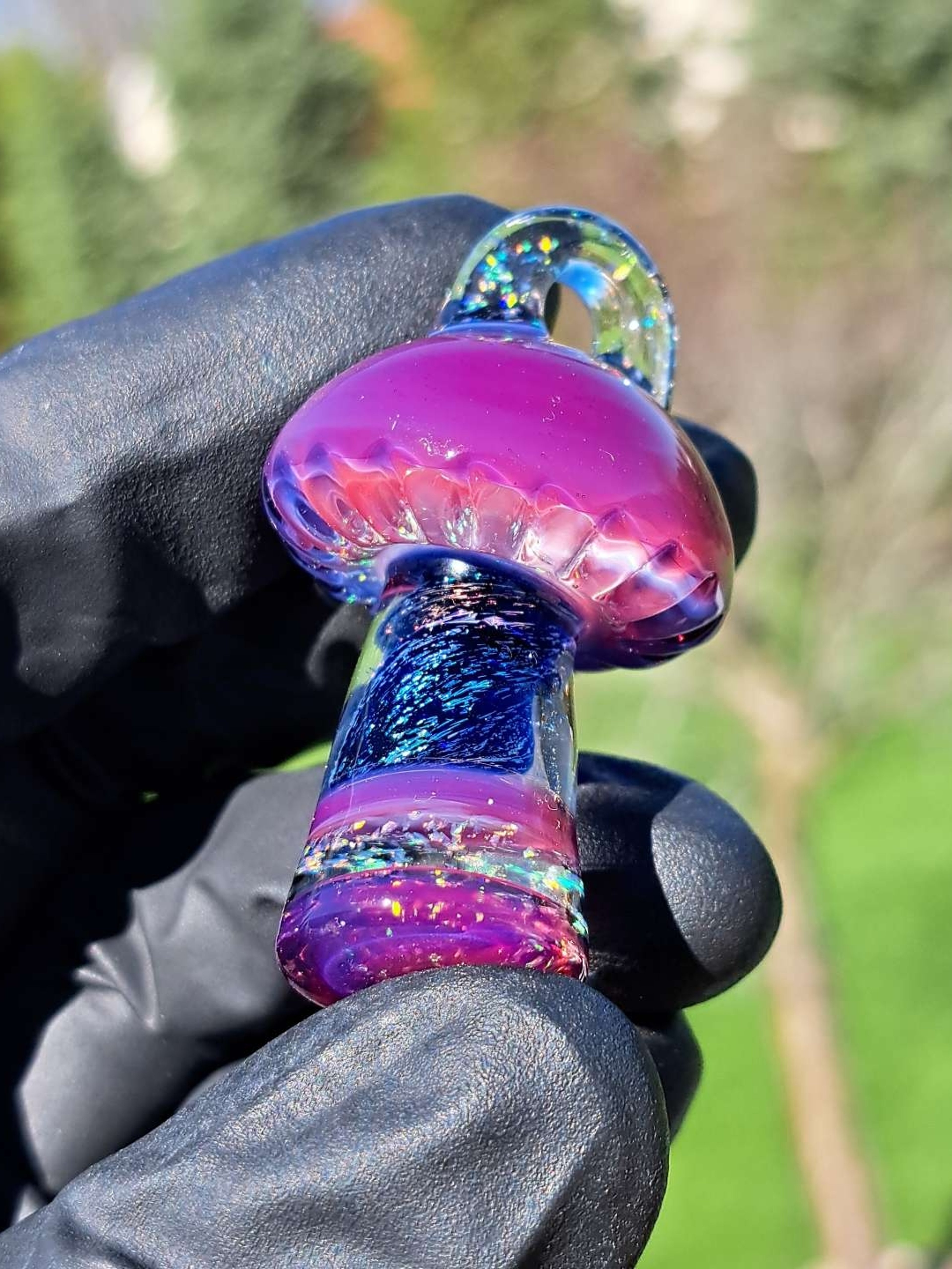 Preview pic of Mushroom pendant crushed opal dichro purple blue
