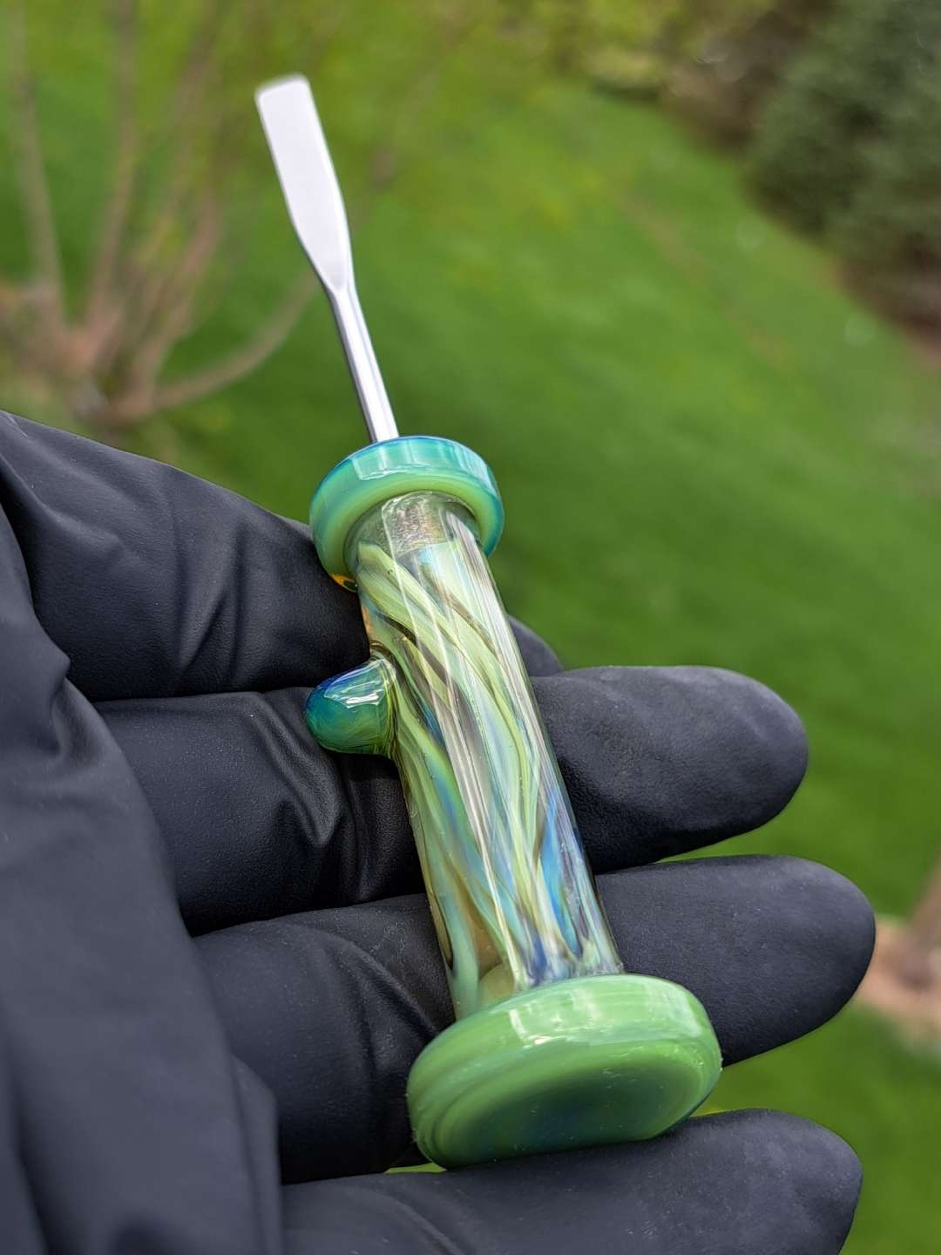 Glass handle dab tool with case metallic greens image 0