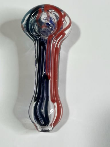 Preview pic of 3.5" Handmade Glass Spoon Smoking Bowl Pipe Red Black Blue Stripes