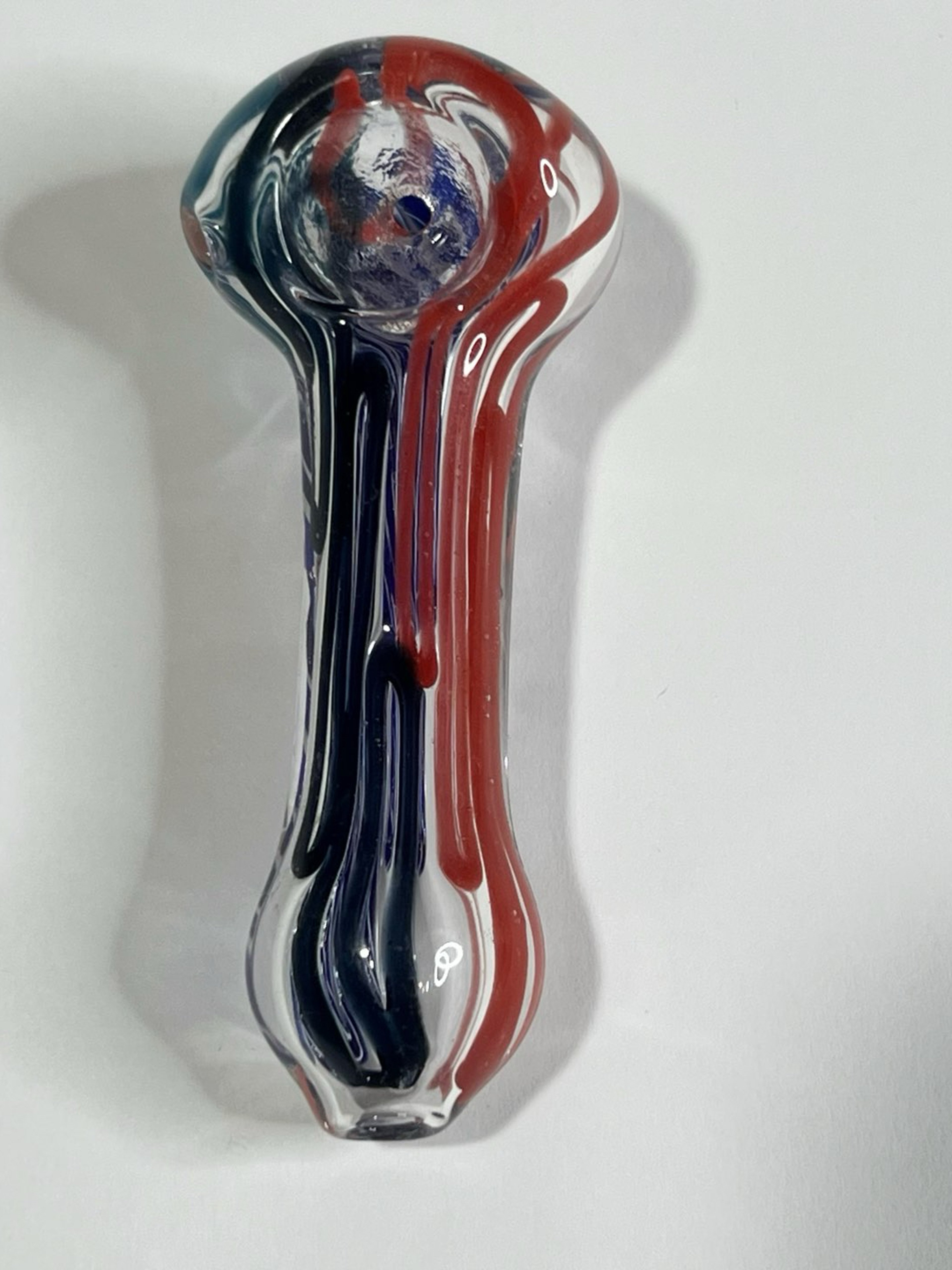 Preview pic of 3.5" Handmade Glass Spoon Smoking Bowl Pipe Red Black Blue Stripes
