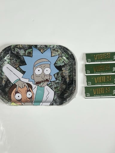 Preview pic of Rick & Morty Mini Tray +  Vibes Rolling Papers Bundle