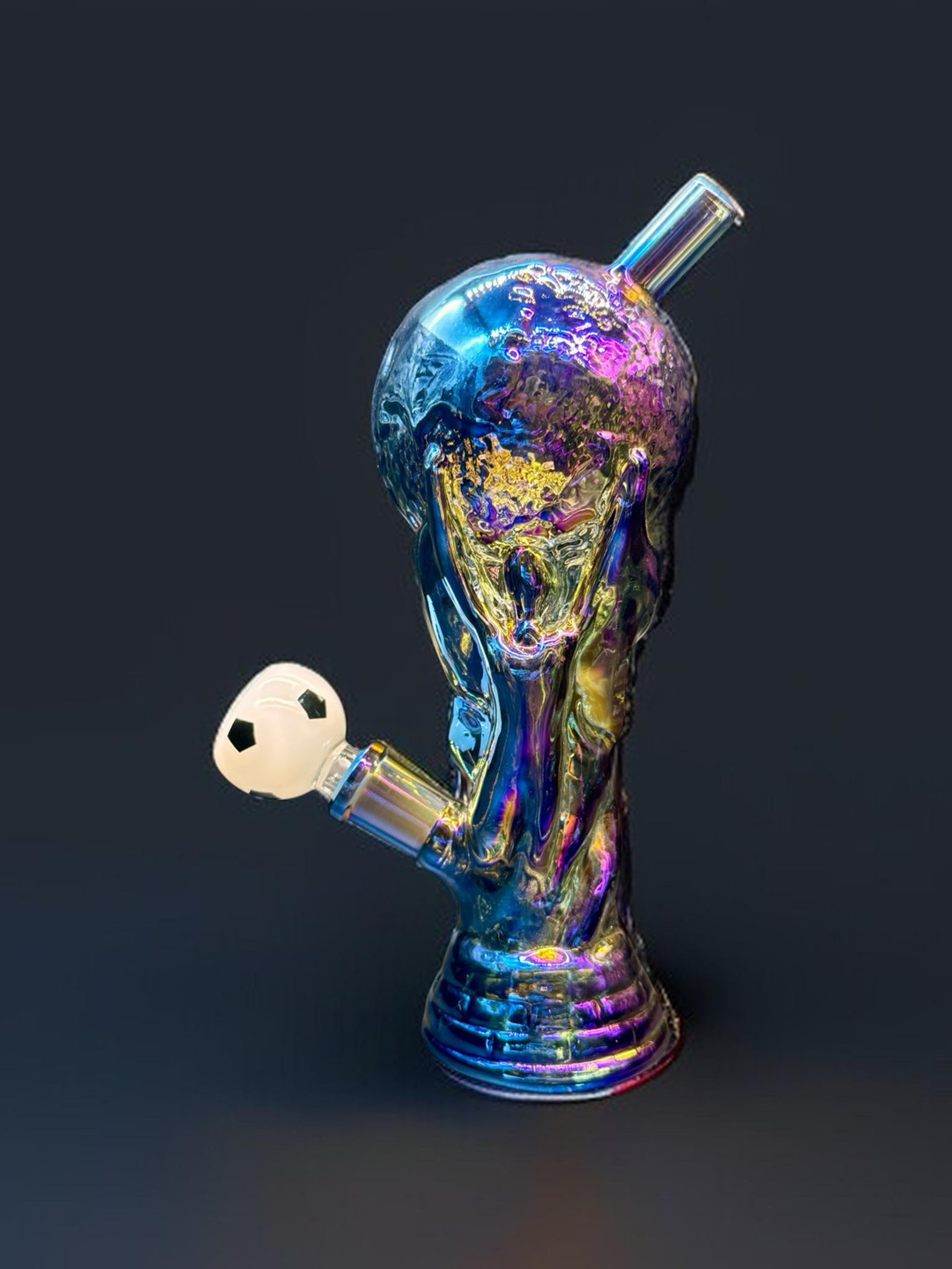 Blue Rainbow World Cup Trophy Glass Bong 7.5” – 14mm Borosilicate Water Pipe image 0
