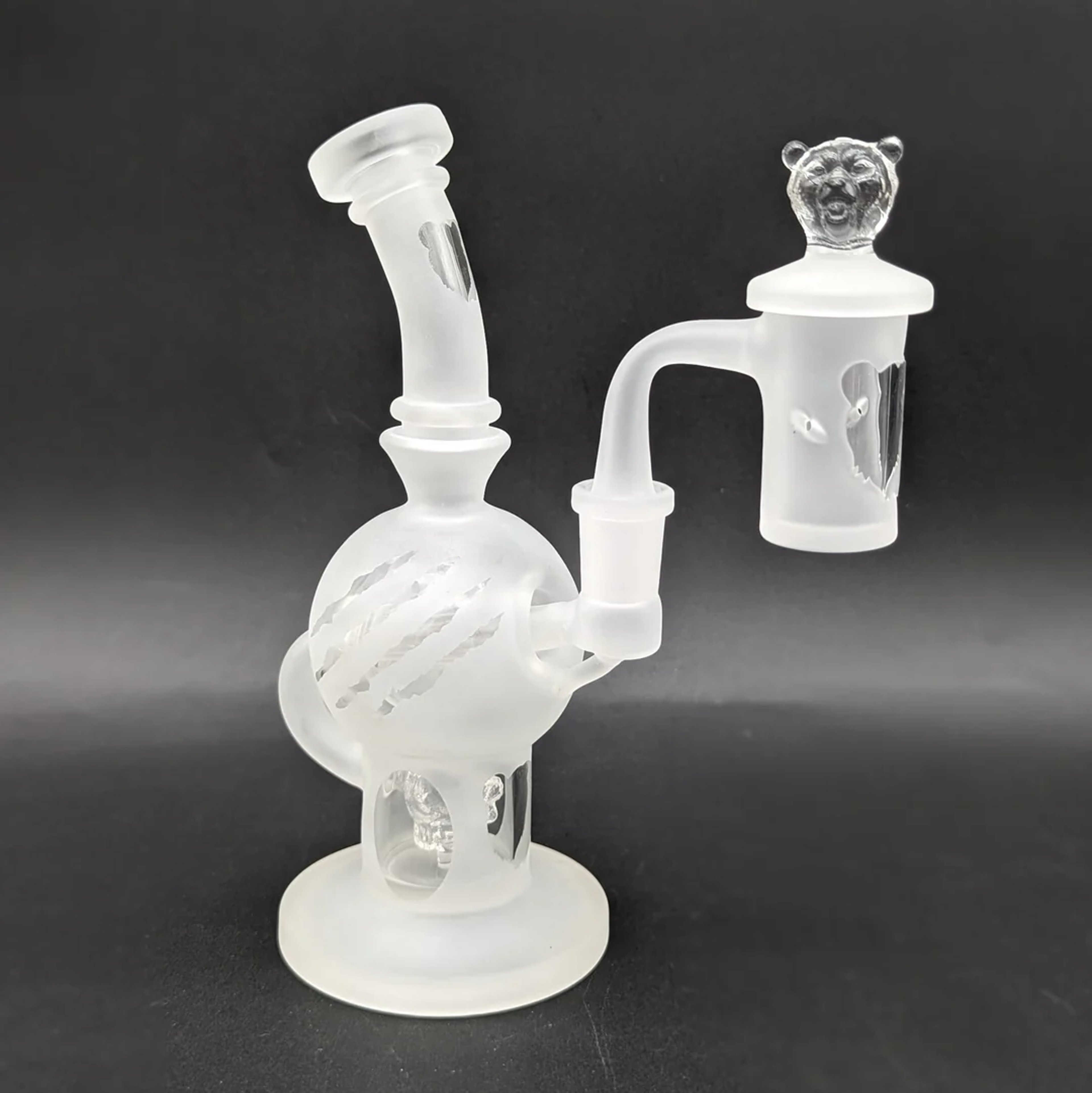 Preview pic of BEAR QUARTZ SANDBLASTED SPHERE DAB RIG SET
