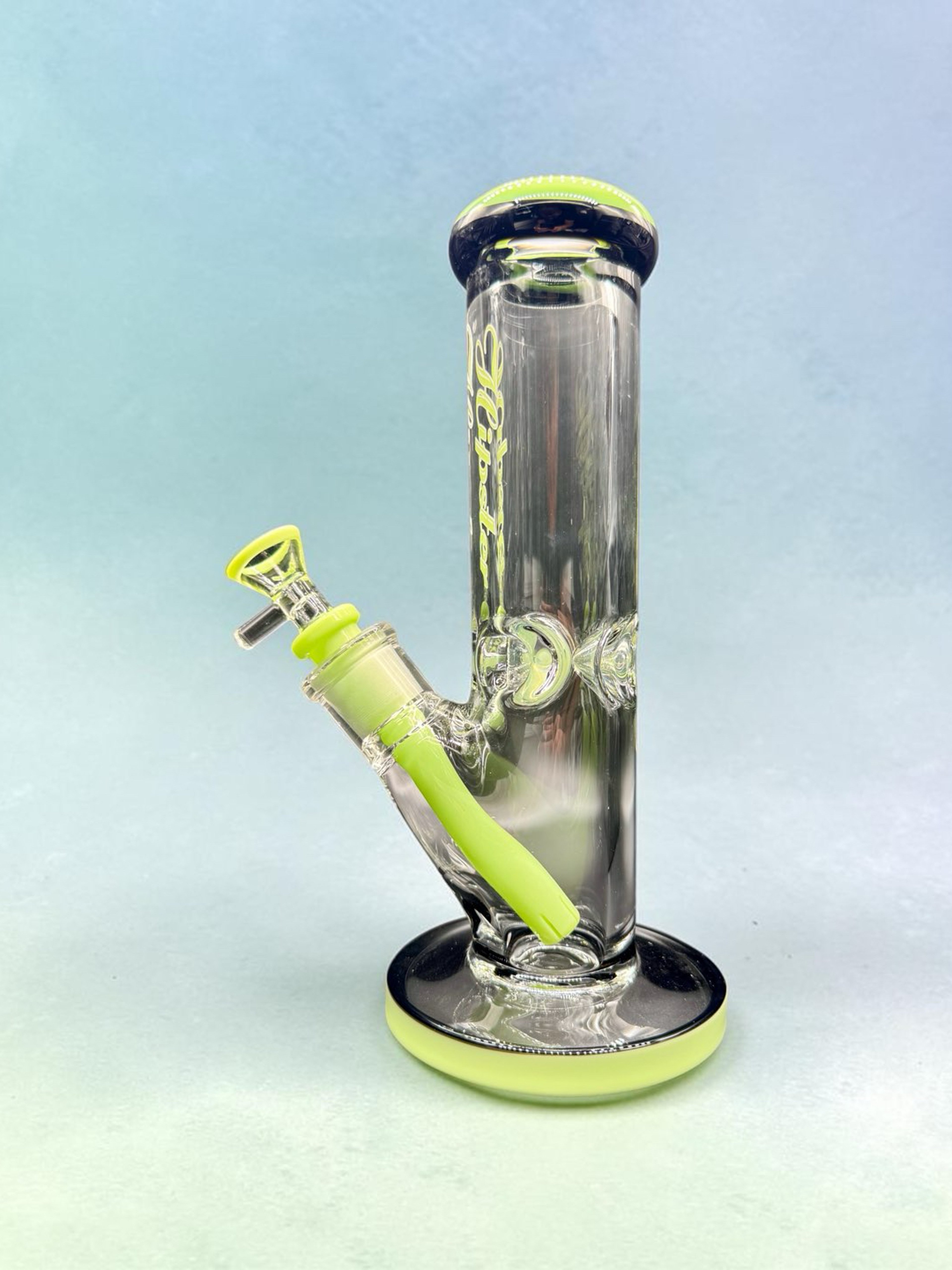 Preview pic of Hipster 10” Glass Bong w/ 14mm Slide & Downstem – Glow in Dark (Green Accent)