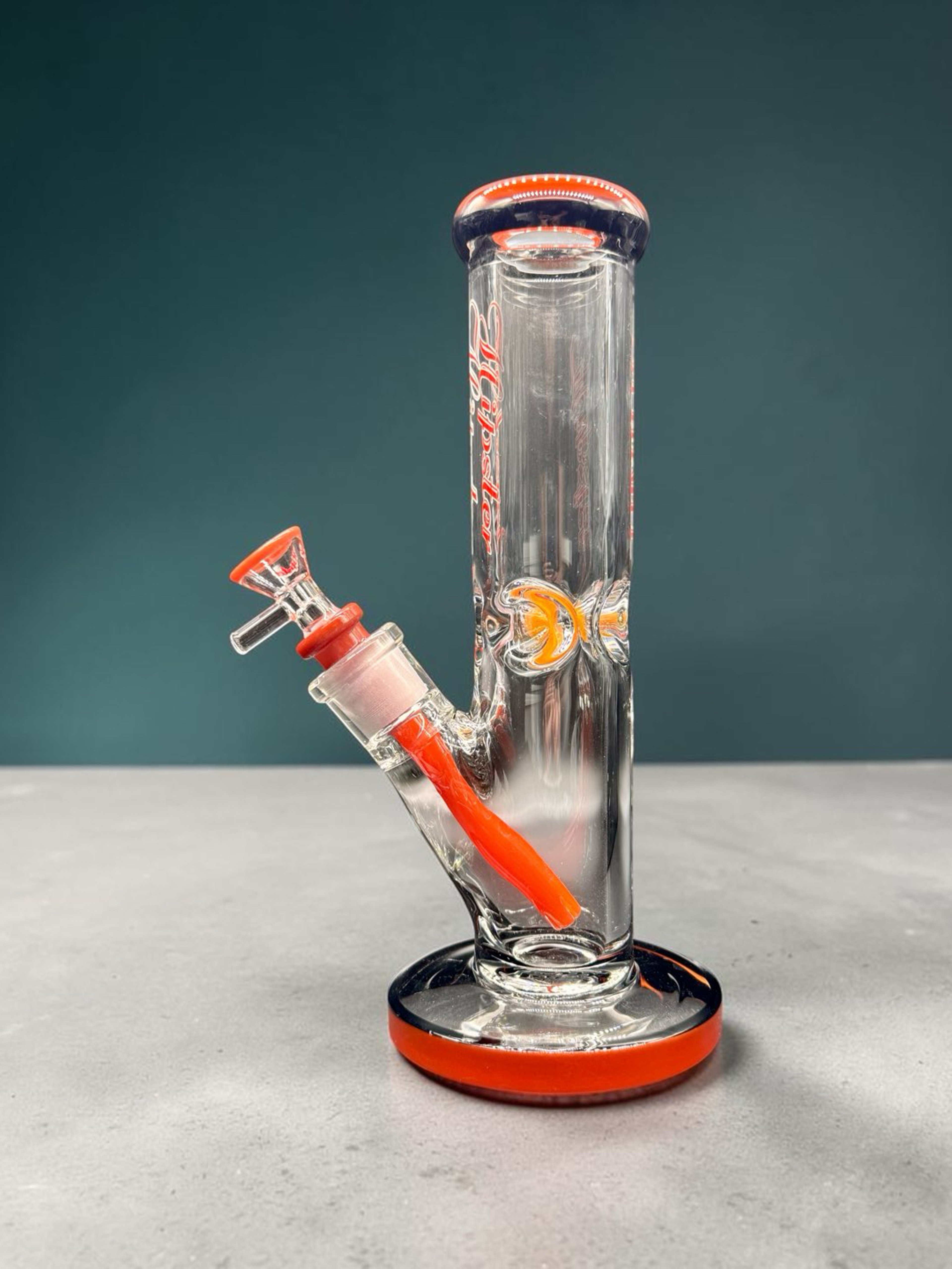 Preview pic of Hipster 10” Glass Bong w/ 14mm Slide & Downstem – Red Glow Accent