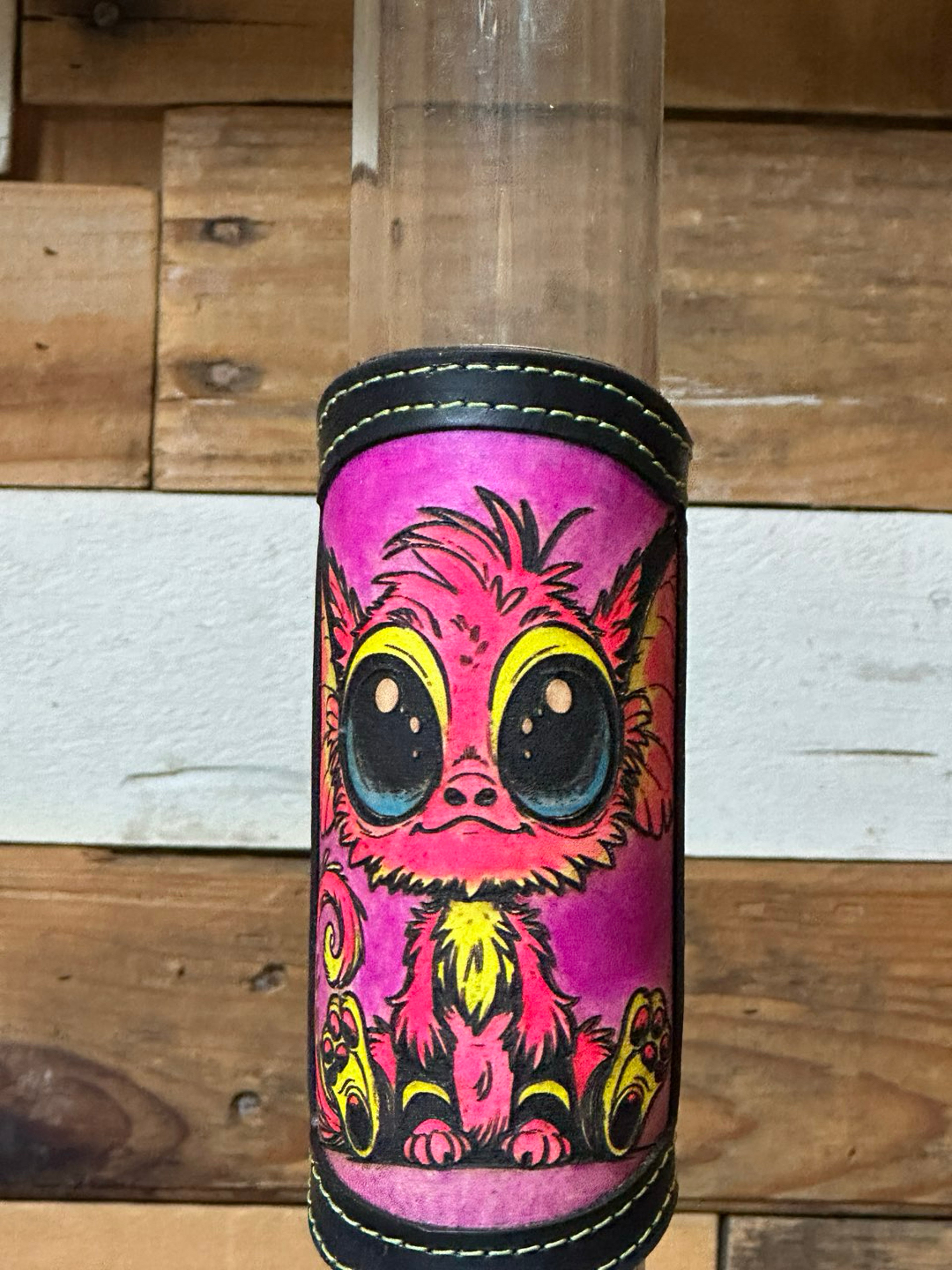 Preview pic of 3-in-1 Neon Creature RipGrip | UV + Glow + Daylight | Fits 12–15” Glass | Hand-Painted Leather