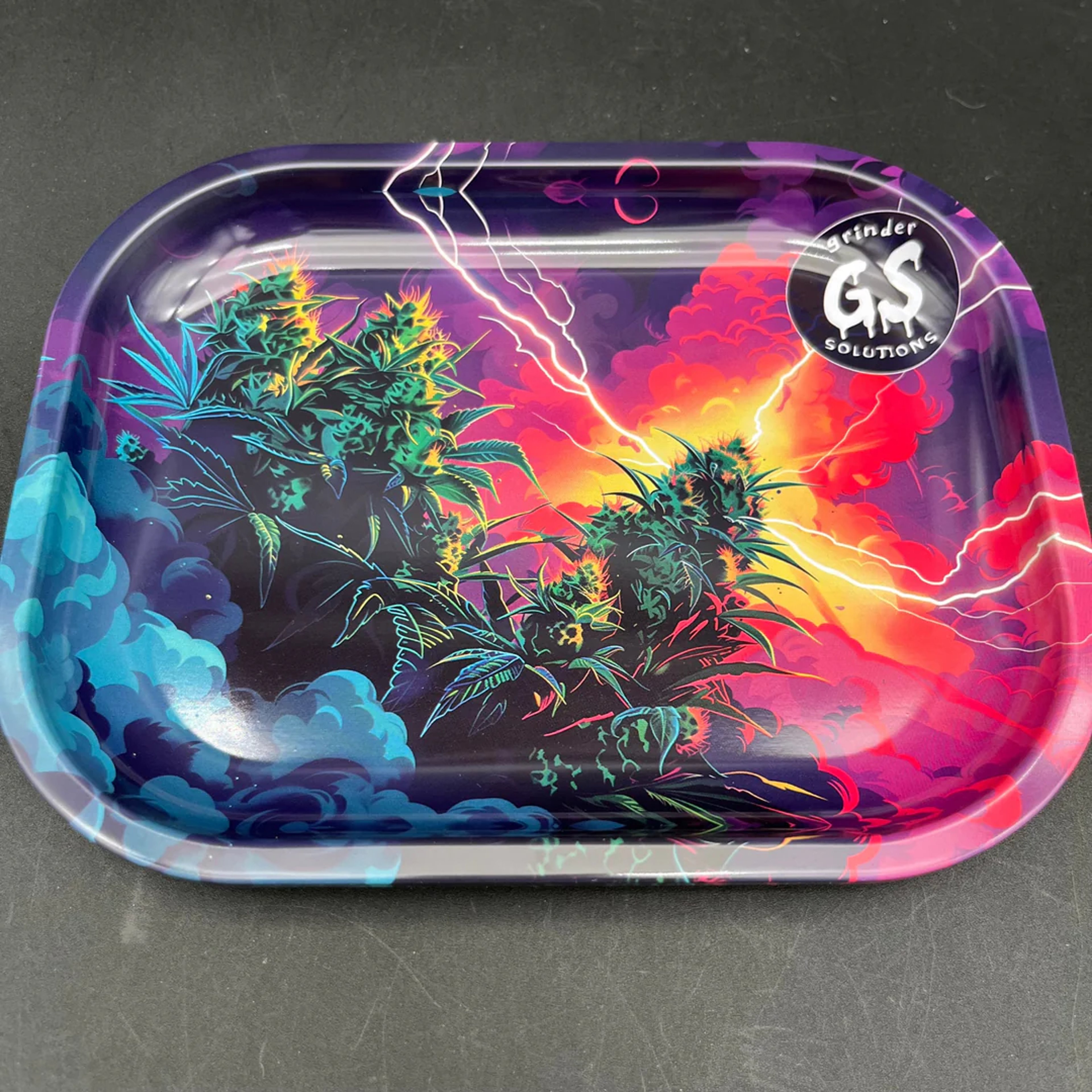 Preview pic of LIGHTNING STRIKES" GRINDER SOLUTIONS ROLLING TRAY - 7"X5.5"