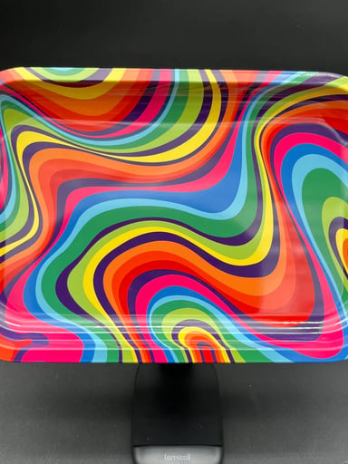 Preview pic of RAINBOW SWIRL METAL ROLLING TRAY | 11"X7"