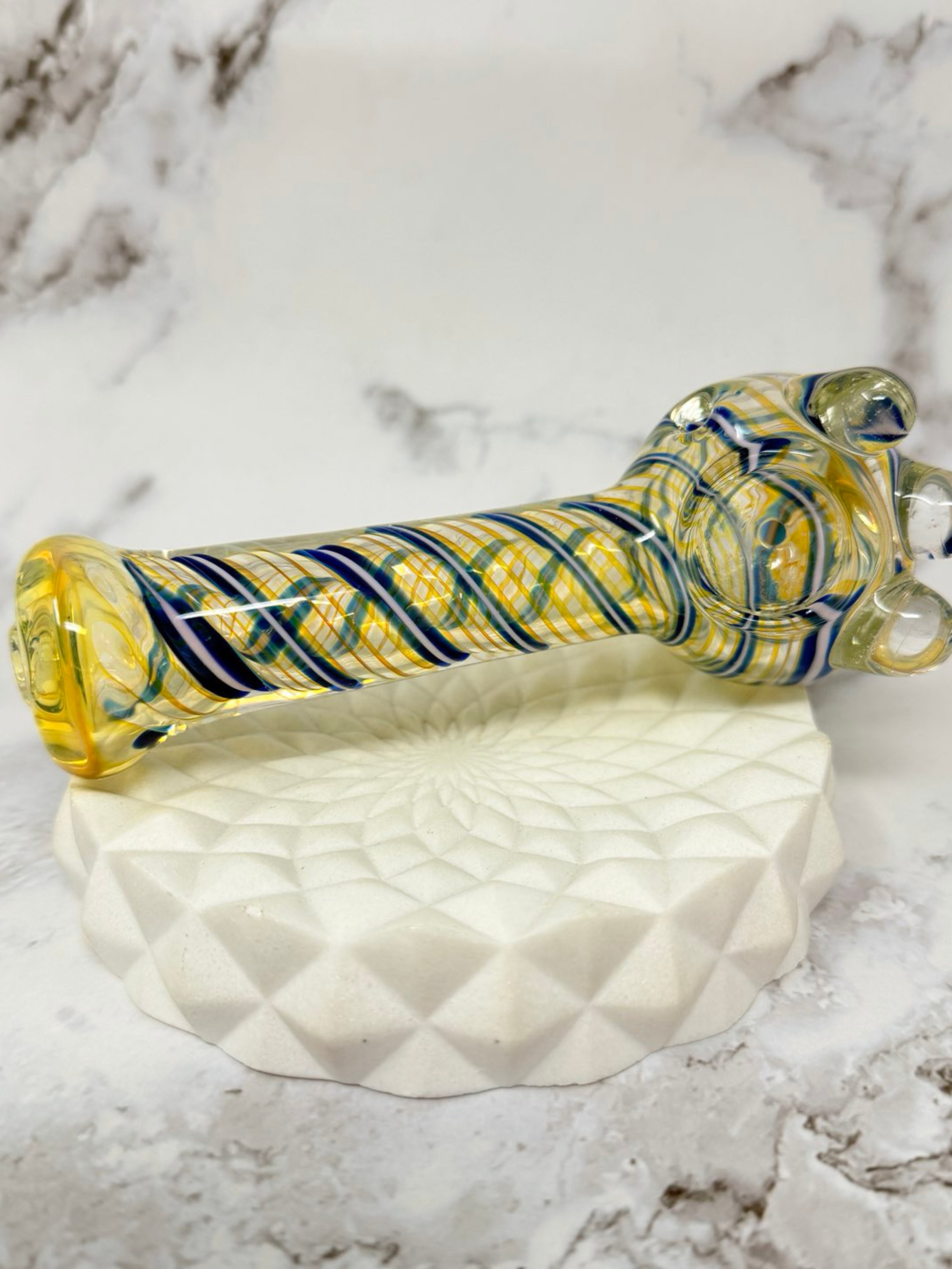 Preview pic of 5 inch Heavy Blue Color Changing Swirl Smoking Glass Pipe