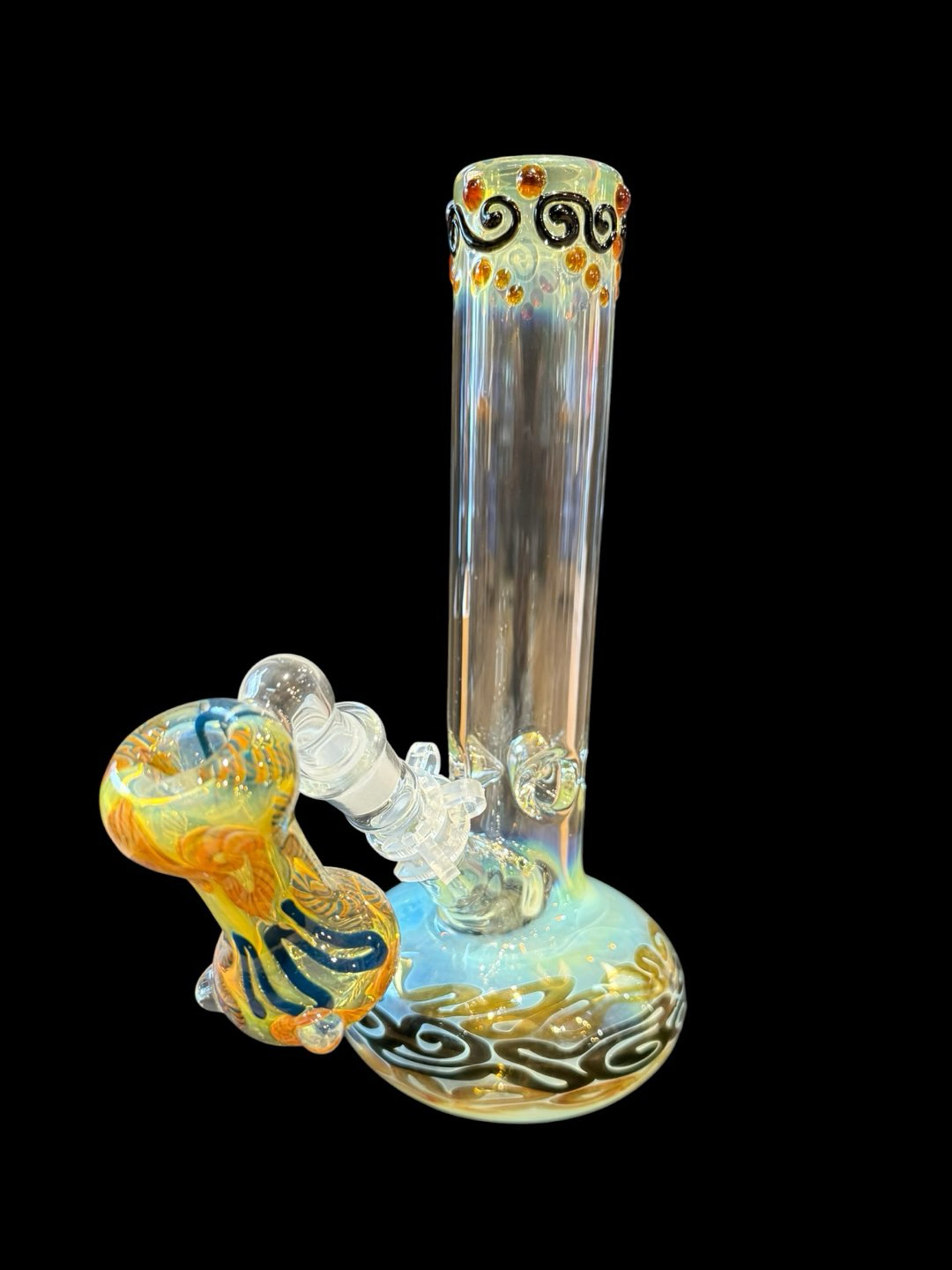 Preview pic of 12” Old School American-Made Handblown Fumed Bubble Bottom Bong w/ Matching Ashcatcher – Color Changing