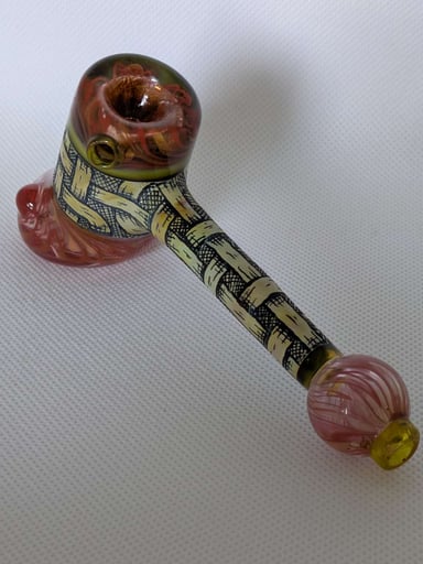 Preview pic of Oddball Glass (Ben Ramsey) — Basket Weave Hammer Pipe w/ Ruby Accents