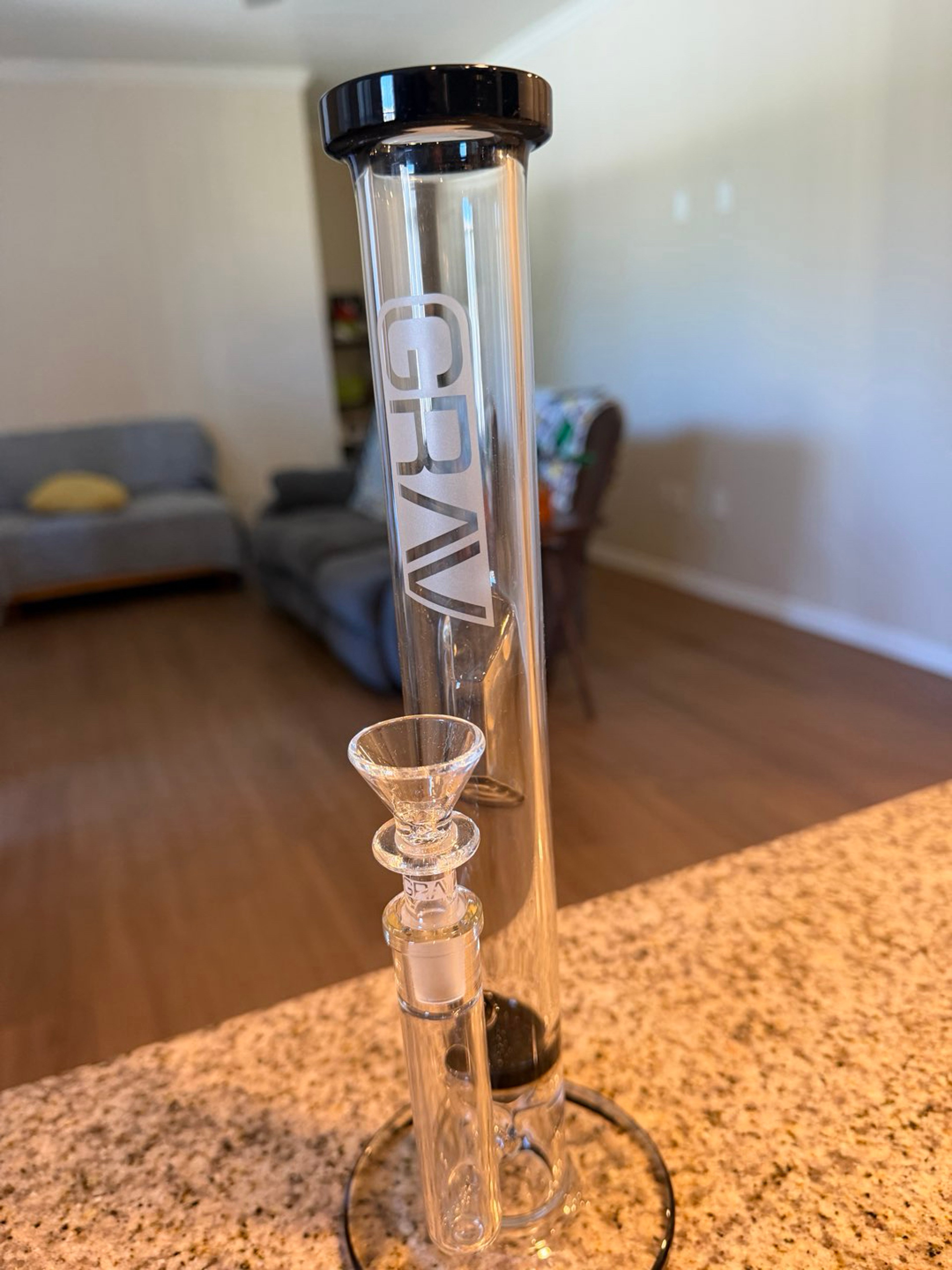 Preview pic of GRAV® Medium Straight Base Water Pipe with Disc Perc - Black Accents