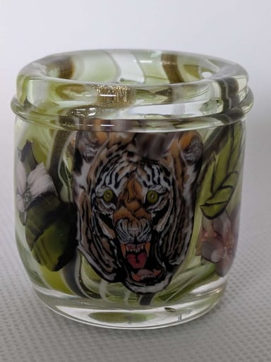 Preview pic of Stephen Boehme — Tiger Milli 1 oz Baller Jar w/ Flowers & UV Reactive Canework (Signed Milli)
