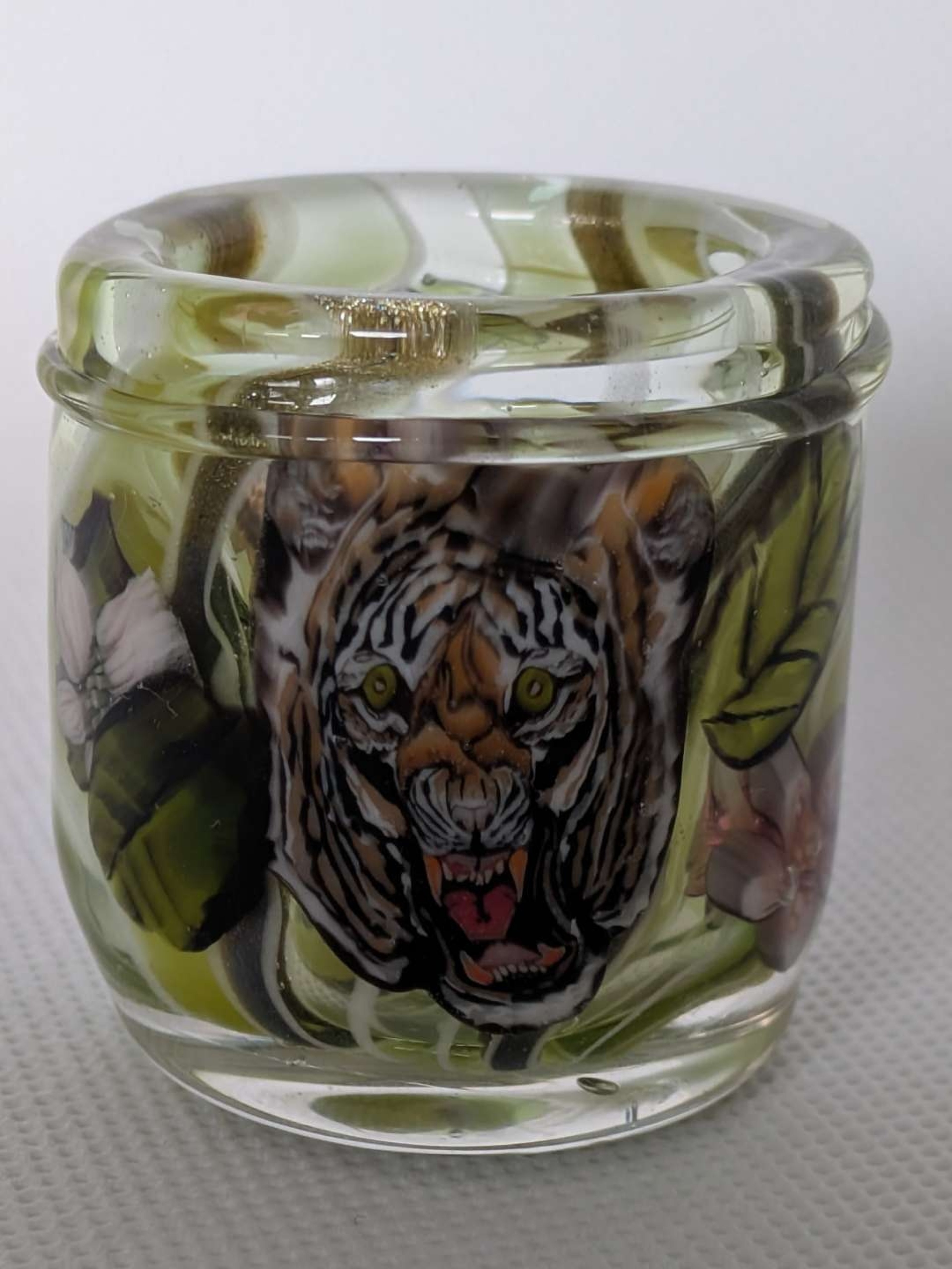 Preview pic of Stephen Boehme — Tiger Milli 1 oz Baller Jar w/ Flowers & UV Reactive Canework (Signed Milli)