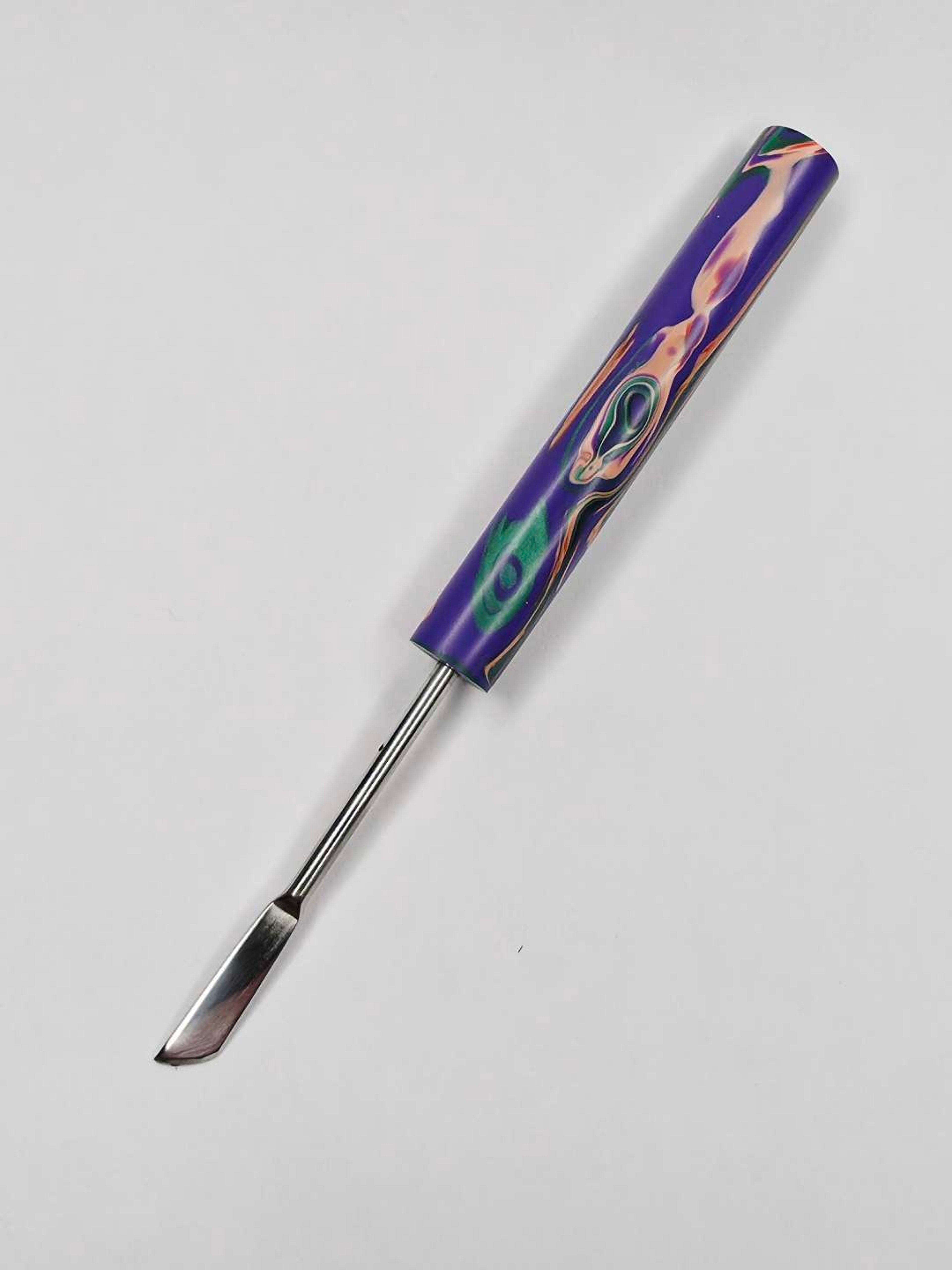 Preview pic of Phantom Blade Dab Tool | Purple Green Swirl Handle | Stainless Steel Precision Tip |