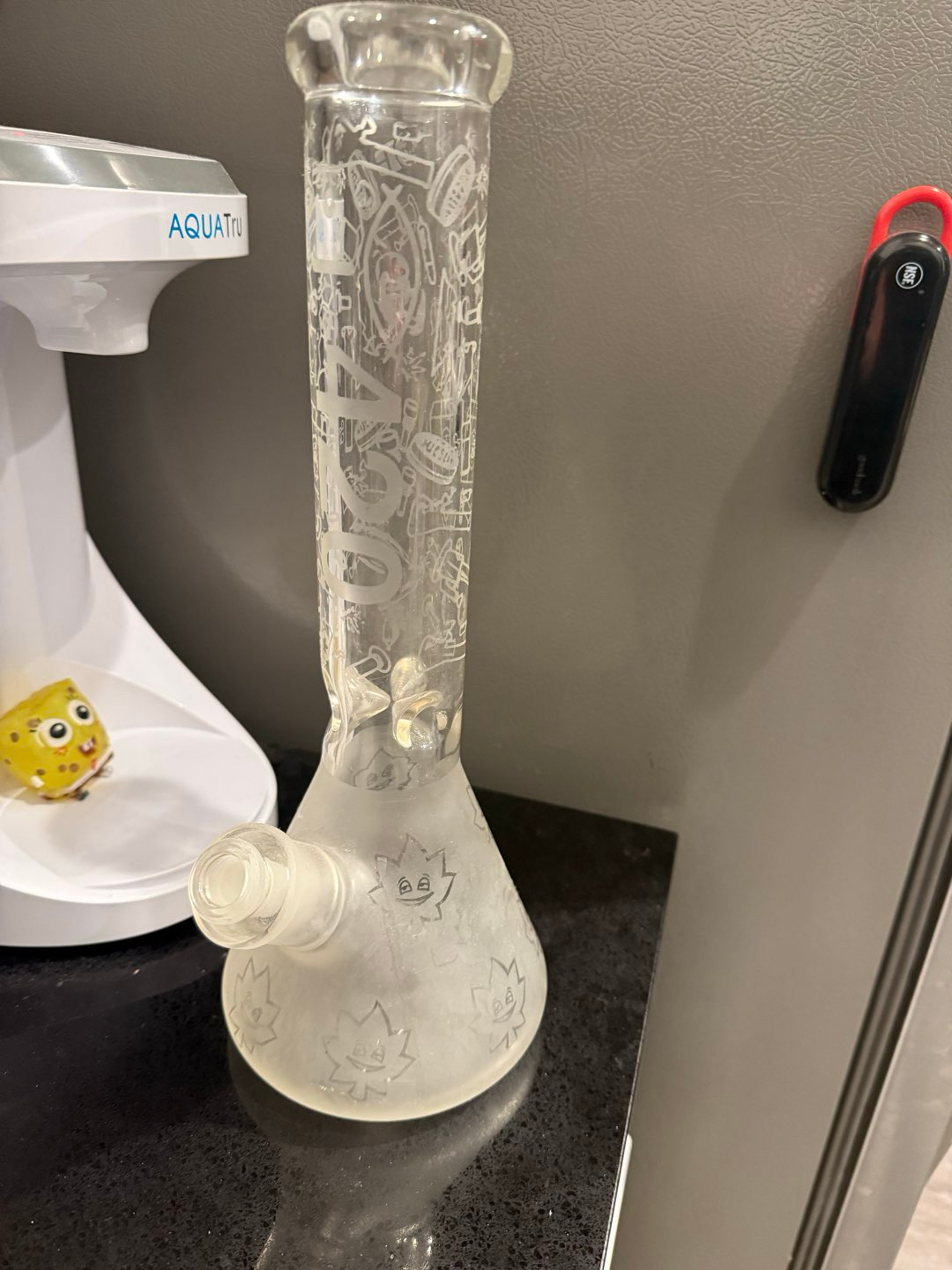 Preview pic of 14” Glass Beaker Bong 14mm Frosted Water Pipe w/ Ice Pinch – 420 Brand – Clean