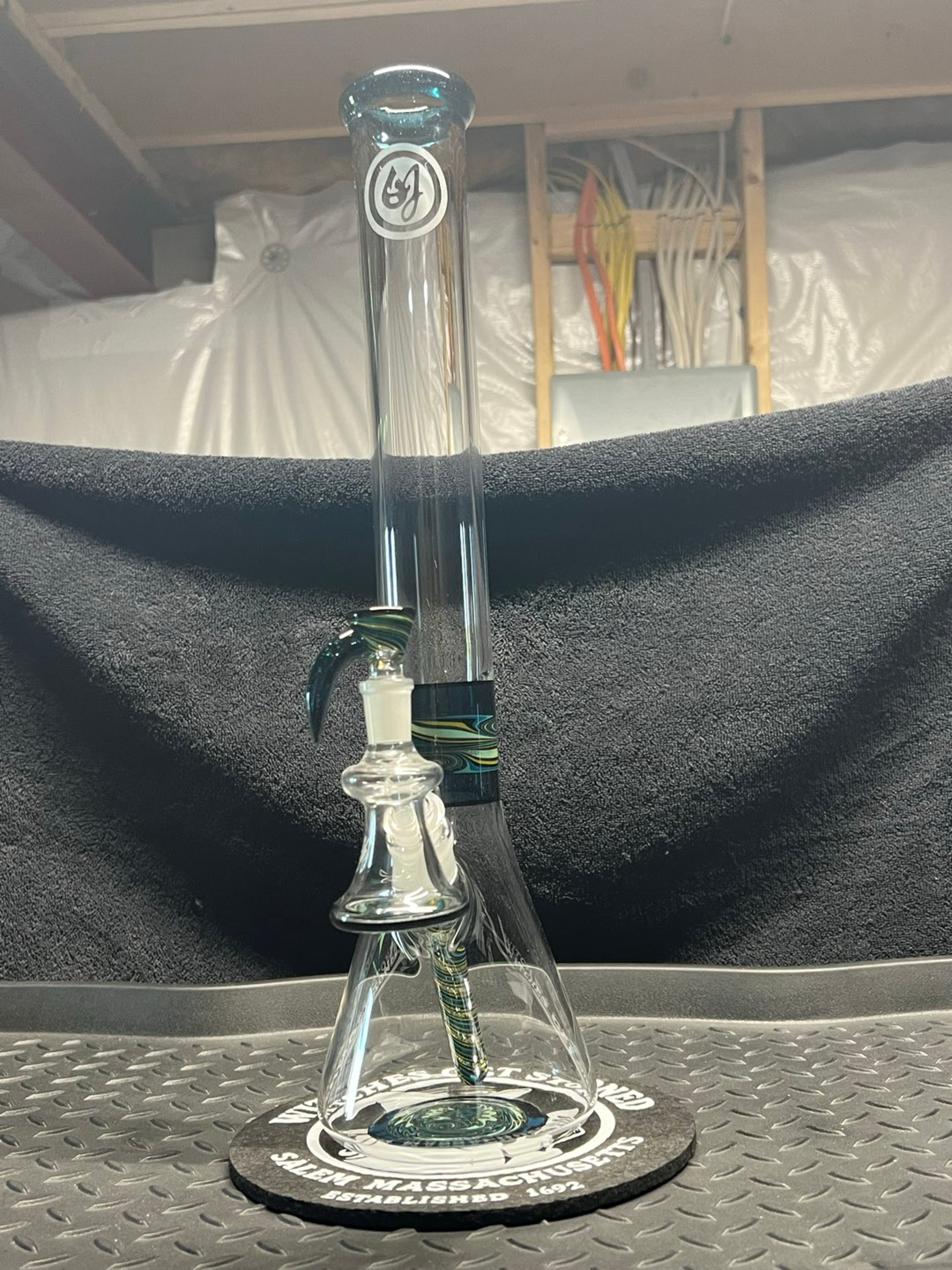 Preview pic of OJ Flame Beaker blue and green with matching ash catcher