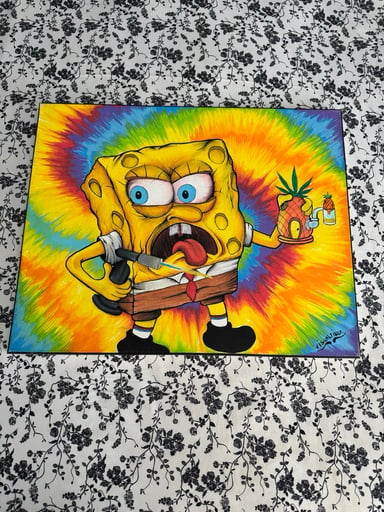 Preview pic of Visual Fiber Hand-Painted SpongeBob Canvas (16x20)