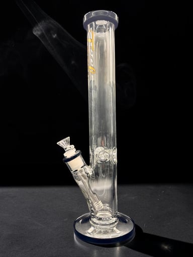 Preview pic of 16” Straight Tube Glass Bong – 9mm Thick Heavy Glass Water Pipe w/ 14mm Bowl & Black Accents