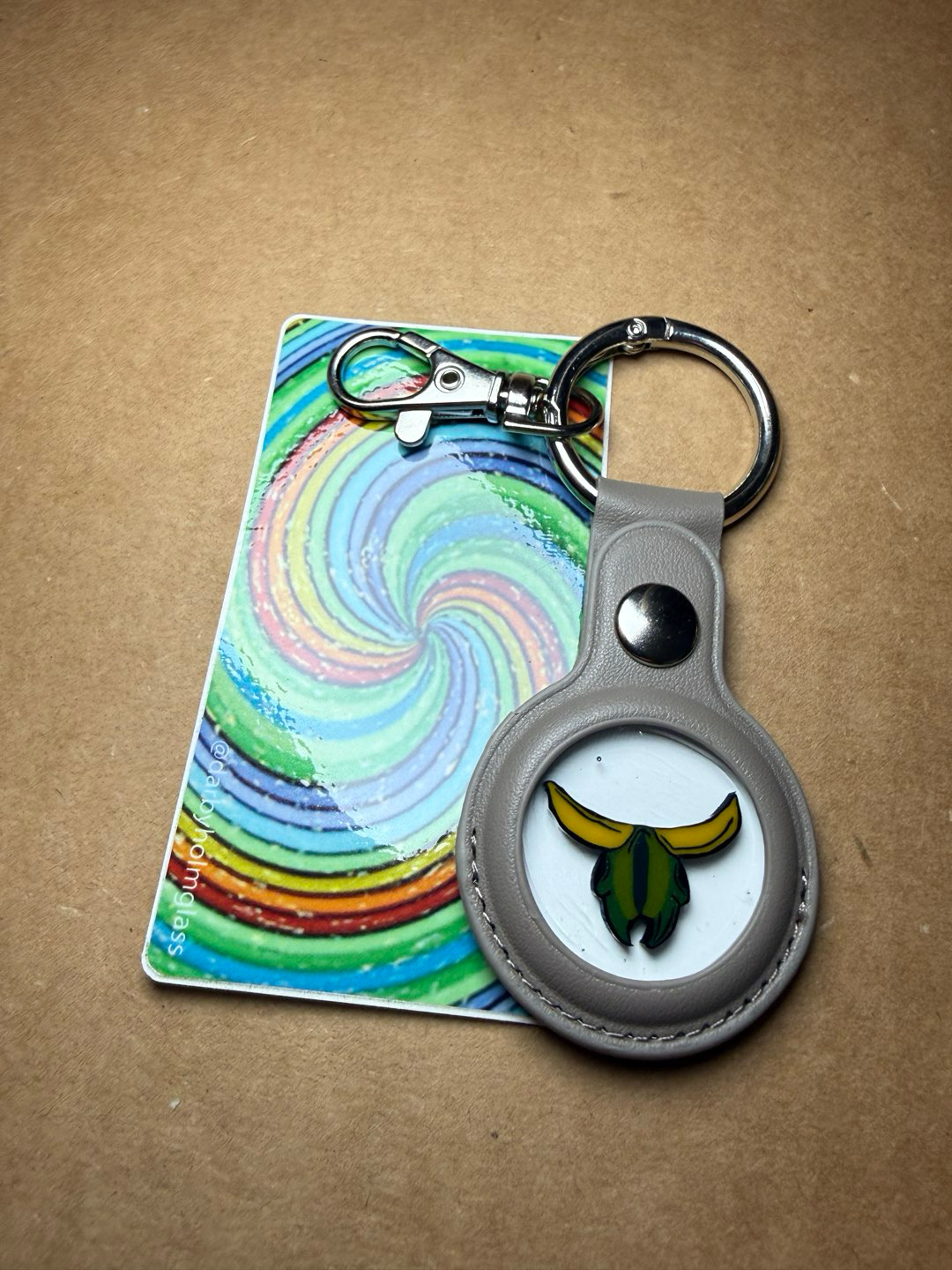 Leather Darby Keychain with Lrg Skull Coin image 0