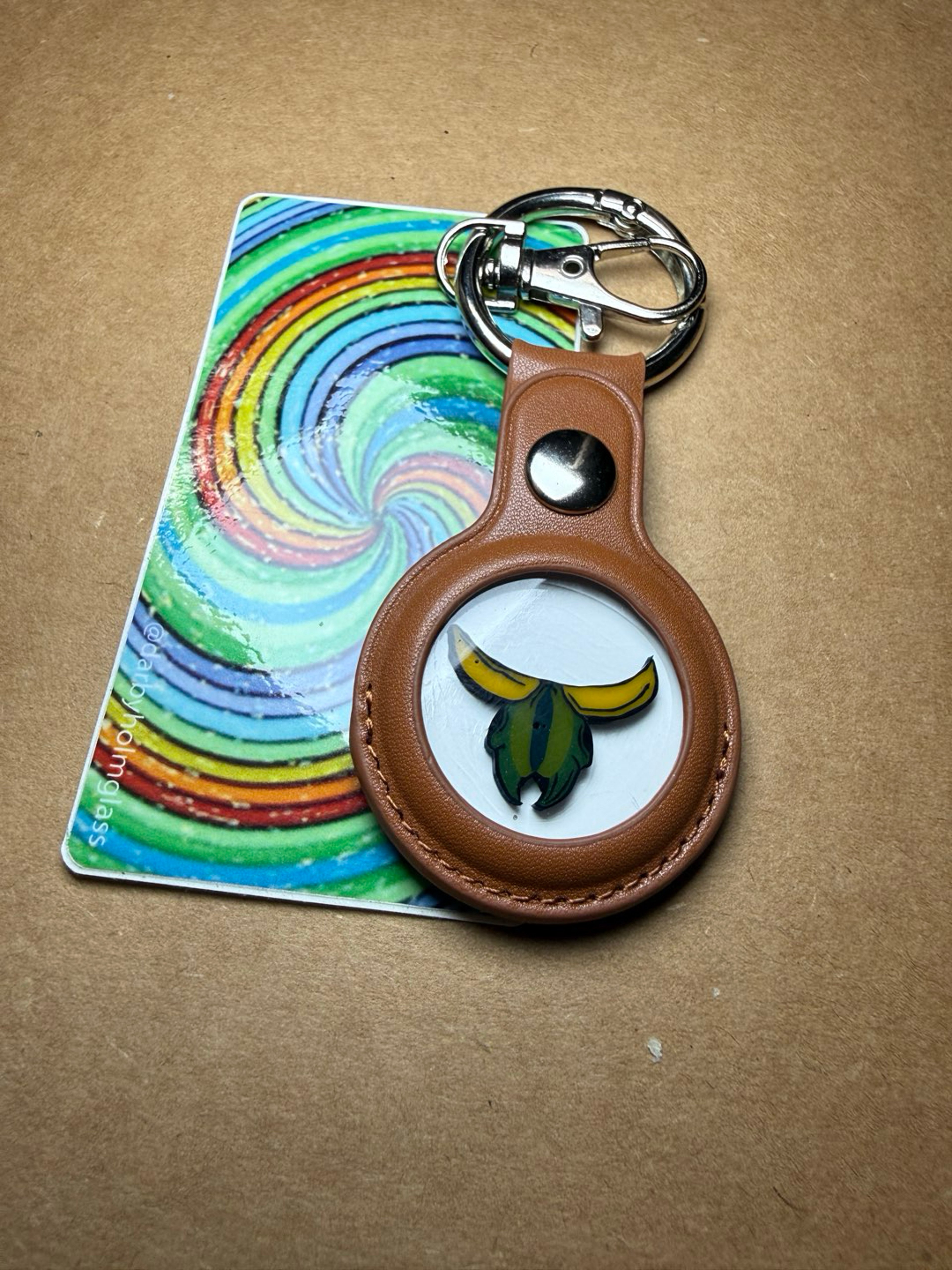 Leather Darby Keychain with Lrg Skull Coin image 0