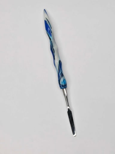 Preview pic of Glacier Vein Dab Tool– Custom Blue Swirl HDPE Handle, Stainless Steel Tool, by The Mellow Box