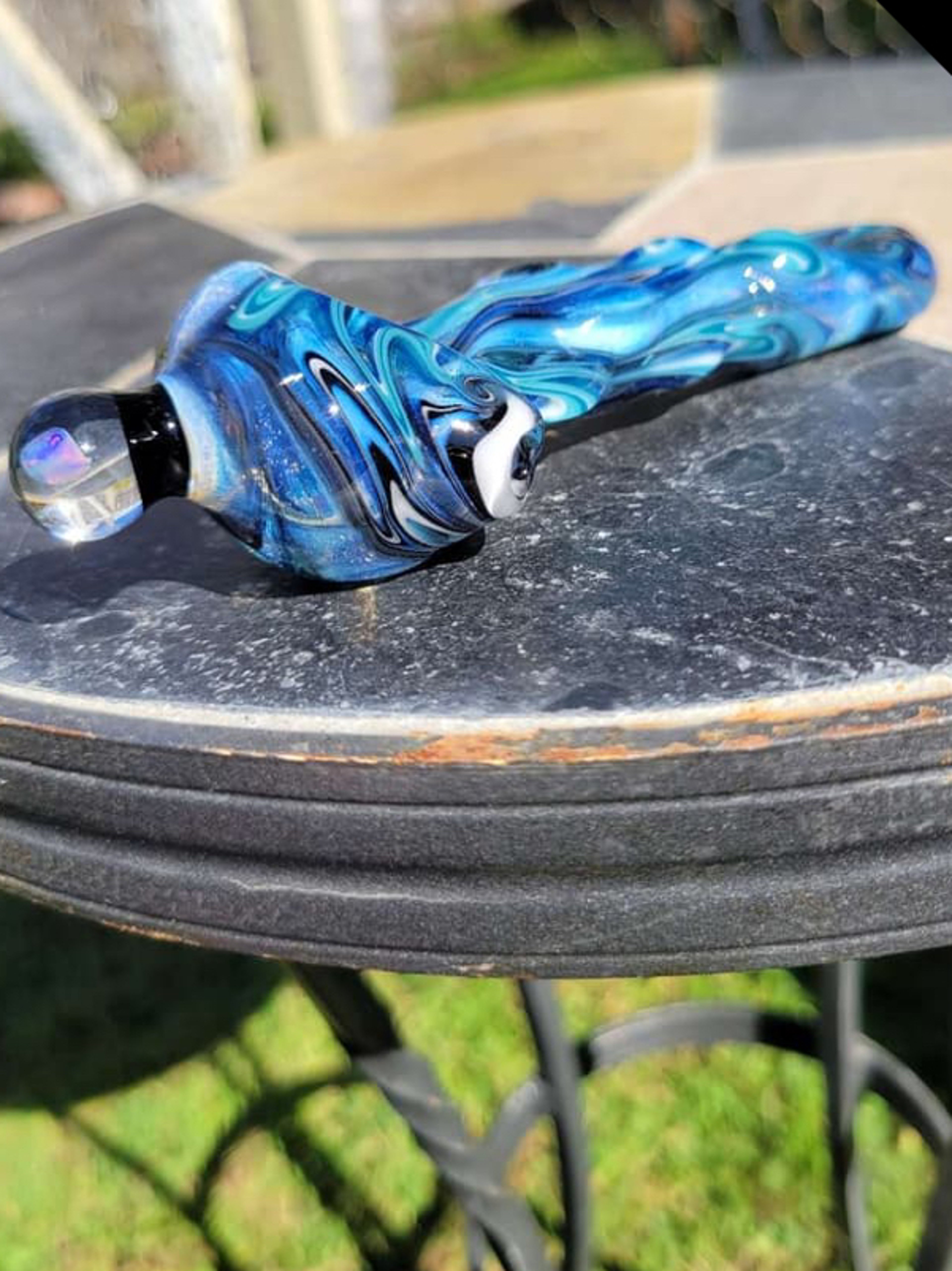 Preview pic of Freeways Glass Art Blue Spoon With Opal Cap
