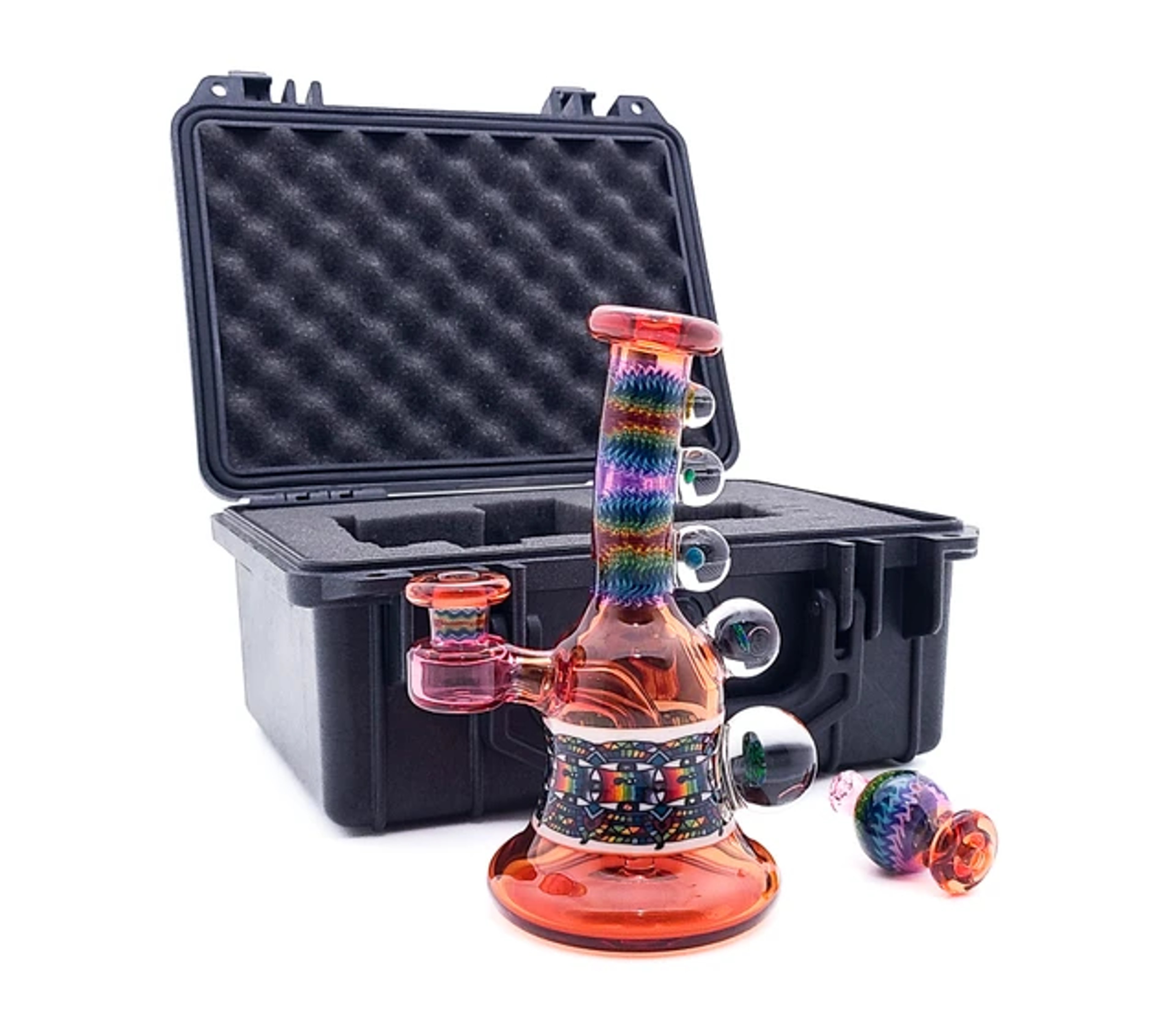 Preview pic of UV Reactive Red Line Work Mini Tube w/ Carb Cap & Pelican Case by Kevin Murray Glass