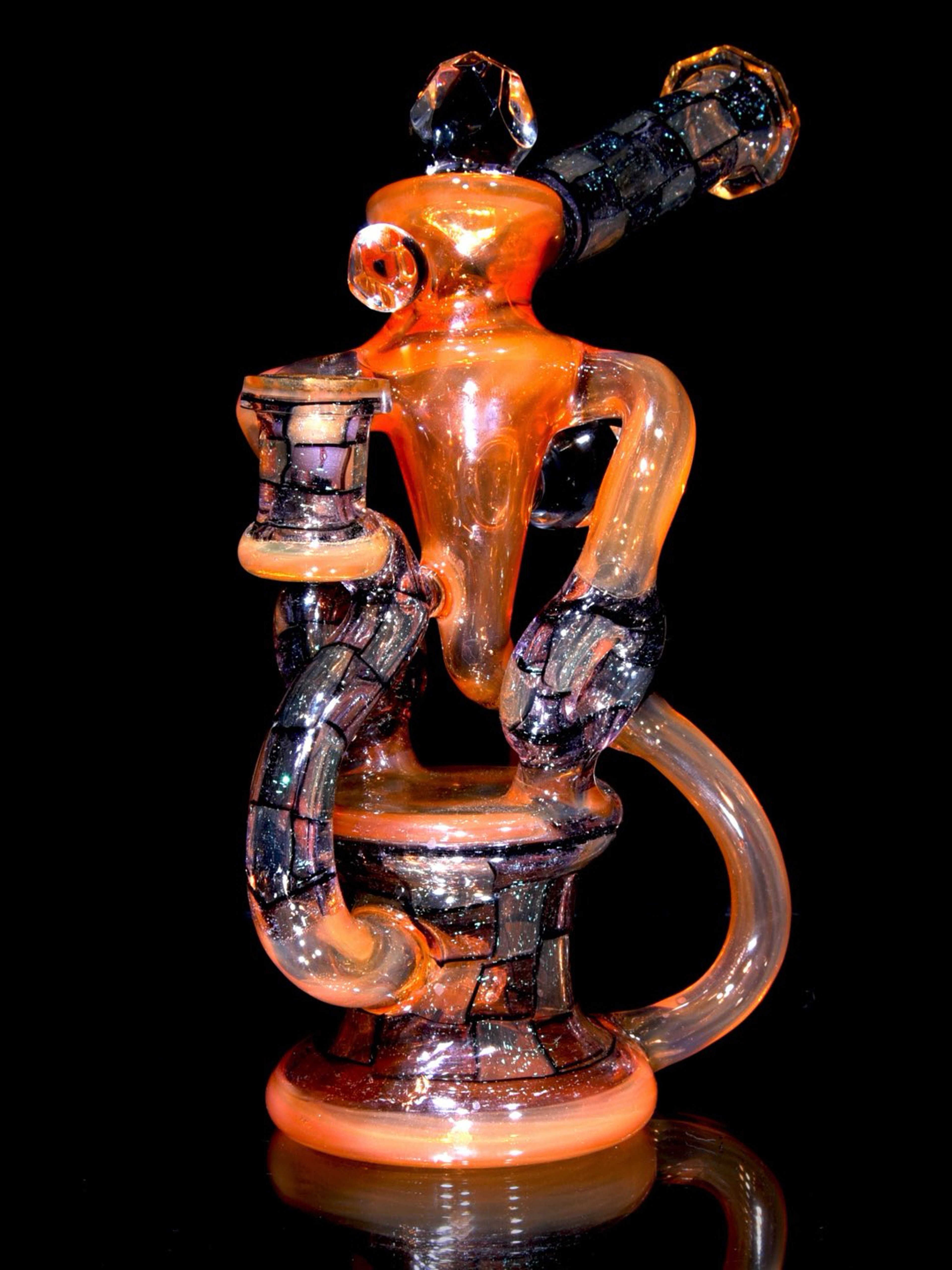 Preview pic of Jeff Green - Faceted Double Donut Uptake Loophole Recycler - Hot Sauce/Dichroic Chipstack  - 10mm Female