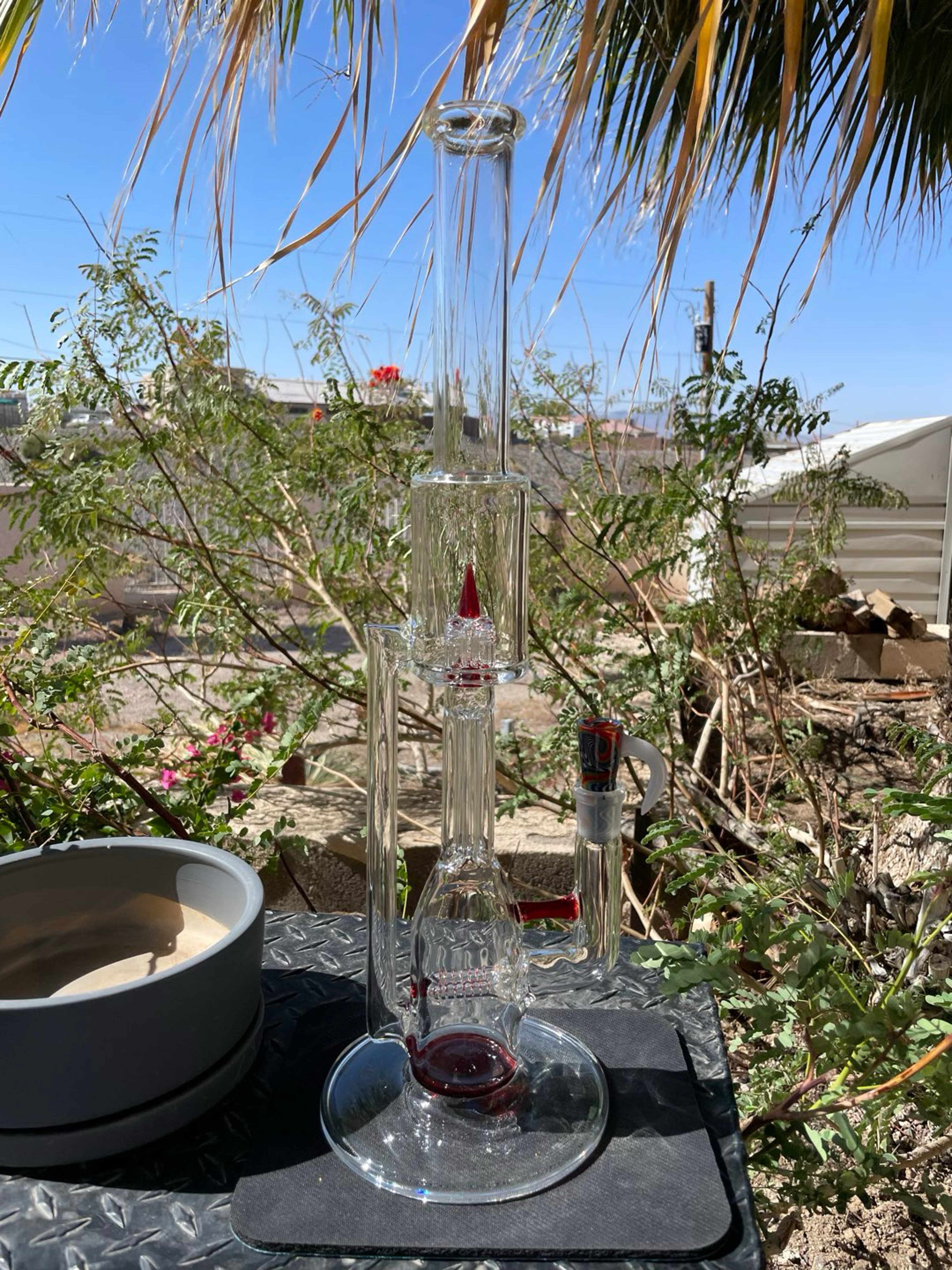 Preview pic of 2026 Newschool glass Partial Accent Pomegranate Gline Fixed-4 Fullsize Hornet with fully worked 4 hole slide