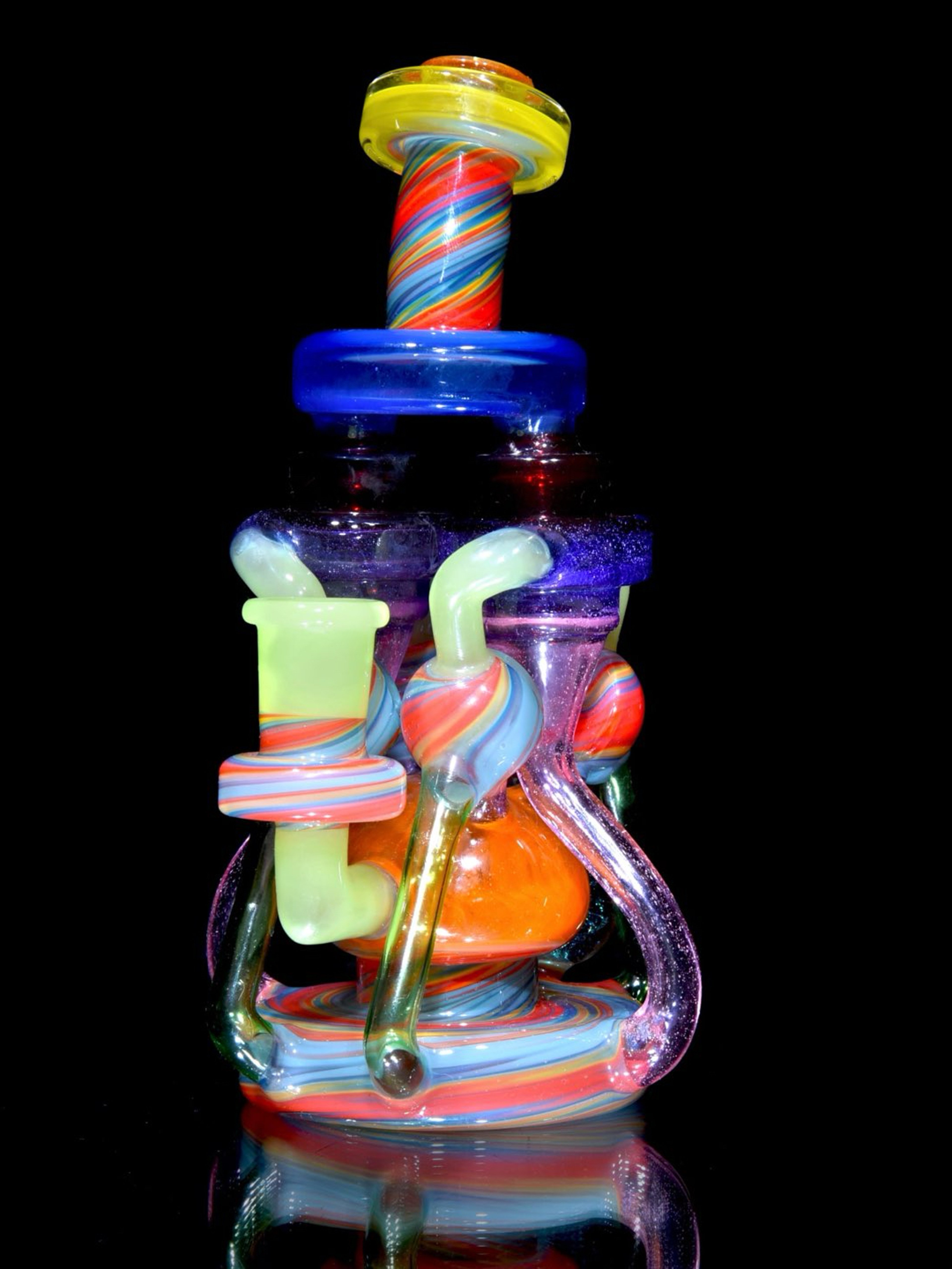 Preview pic of Michael Shea - Quad-uptake Double-drain Recycler - Multicolor/Rainbow Swirl - 14mm Female