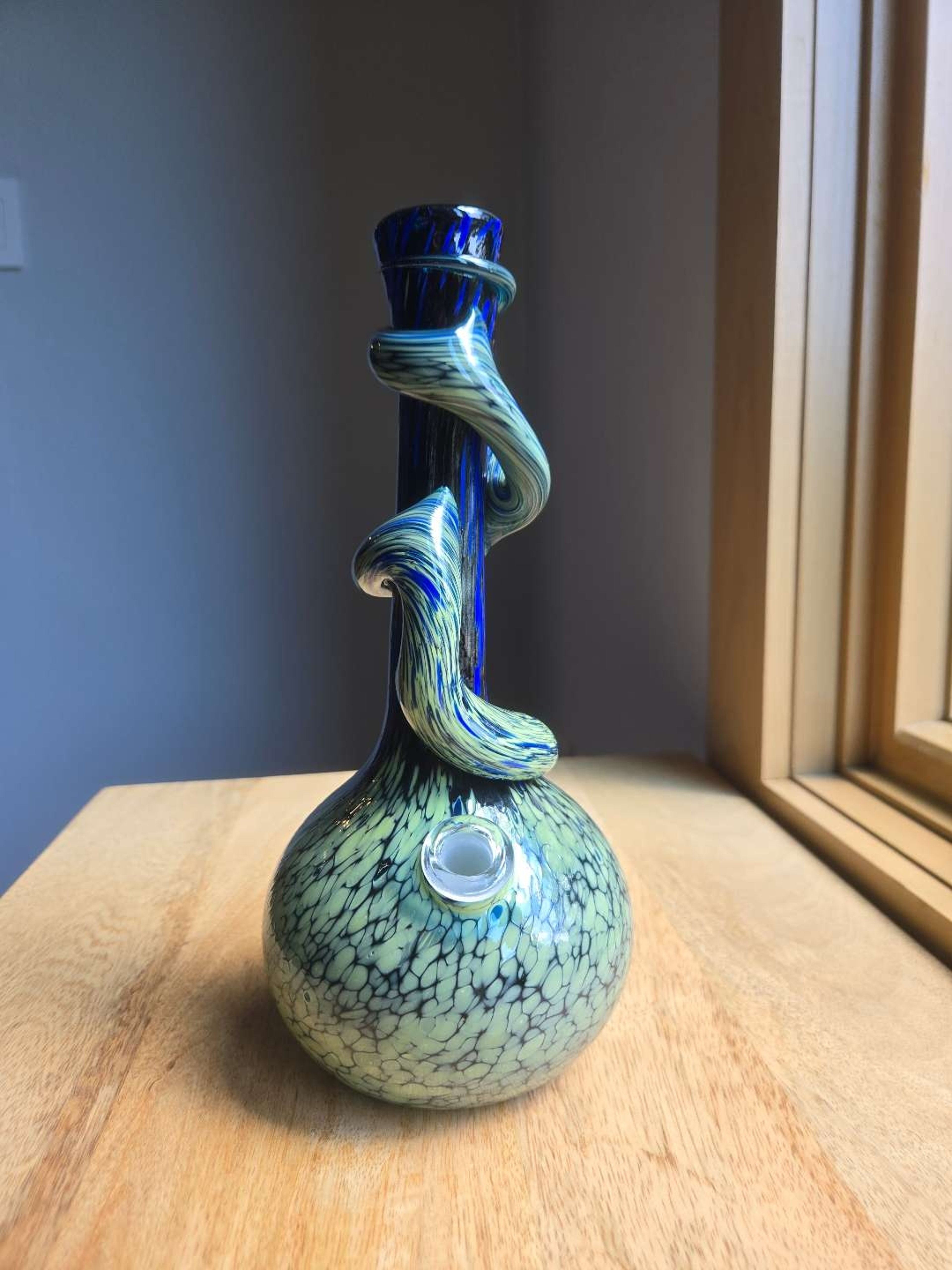 Preview pic of Special K 10 Inch Blue And Green Wonky Wrap Bubble Bong