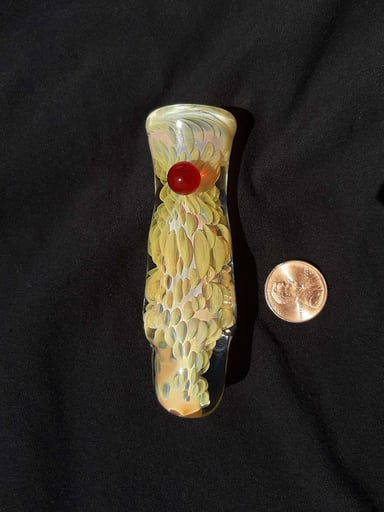 Preview pic of Inside out, color changing, borosilicate glass chillum with a flattened mouth. FREE SHIPPING