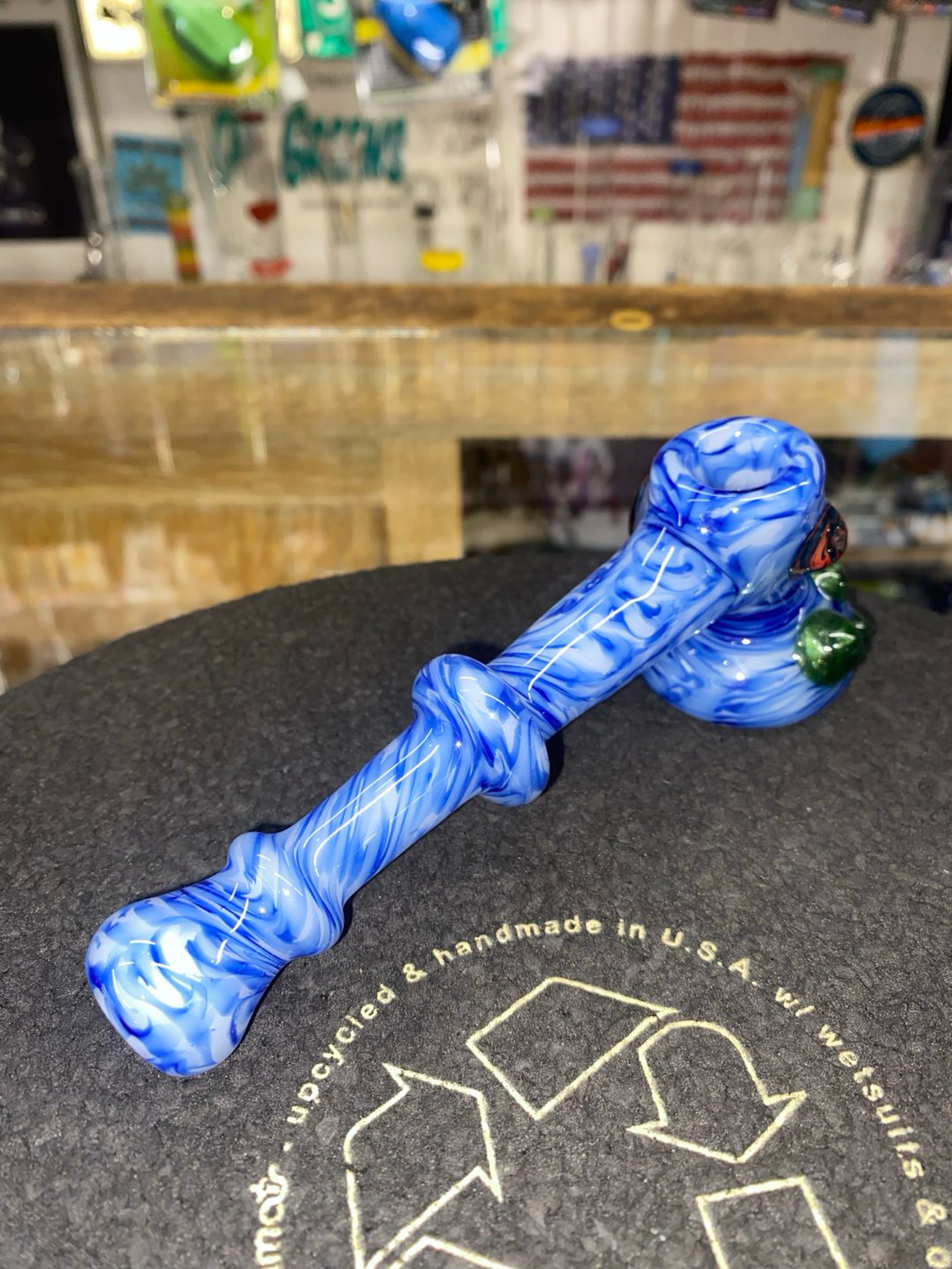 Preview pic of Blue Swirly Strawberry Glass Hammer Dry Pipe