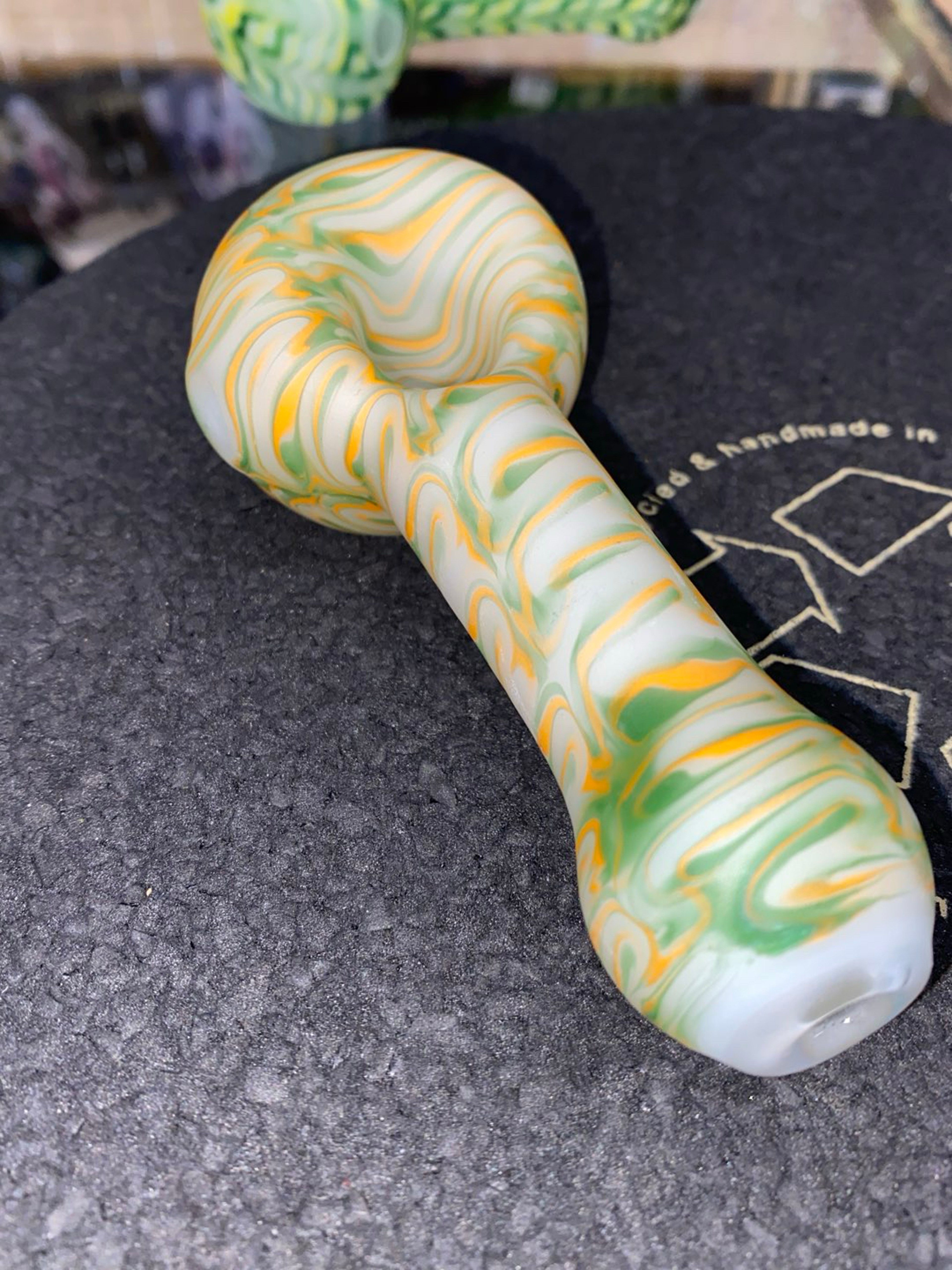 Izlow Glass Green and Orange Sandblasted Spoon image 0