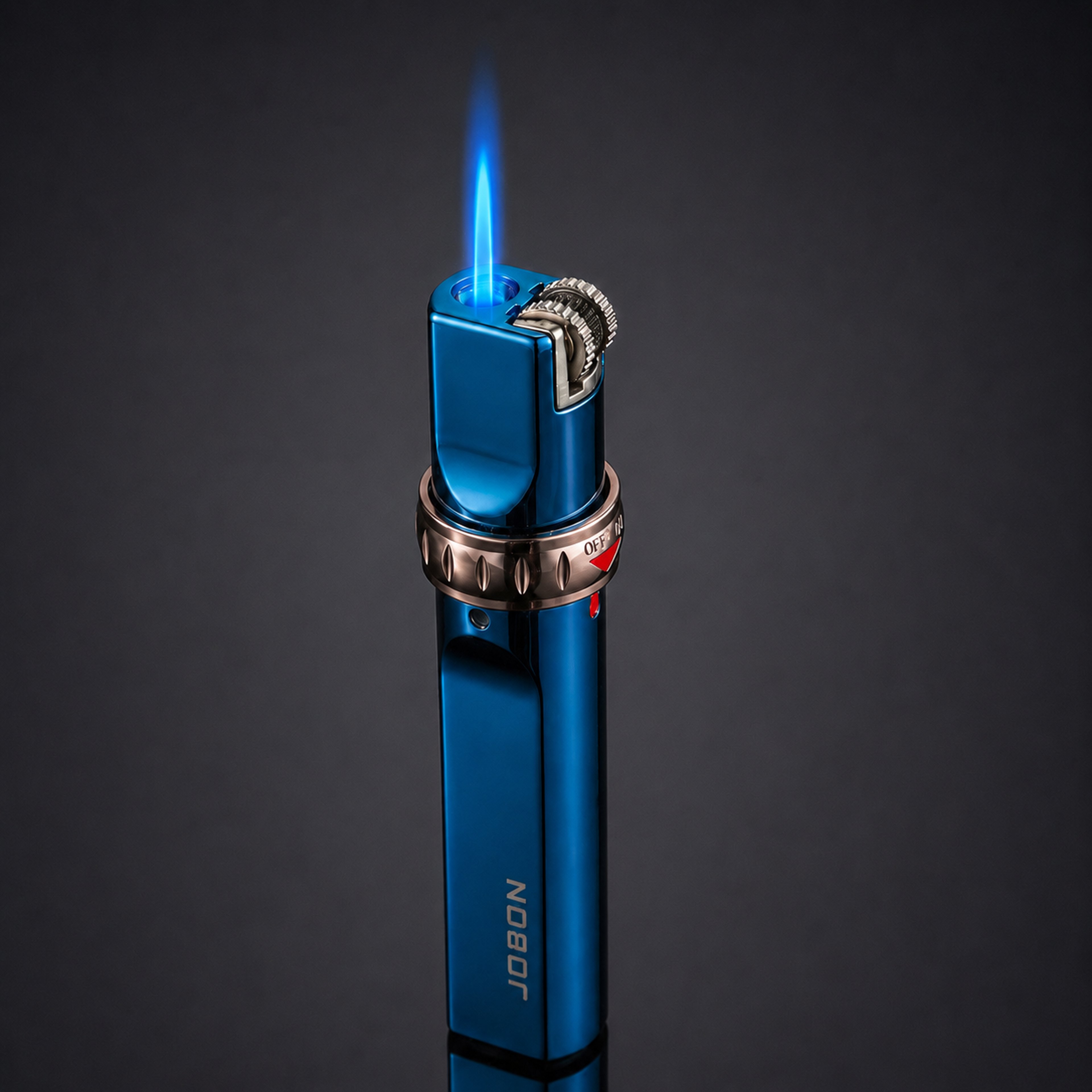 JOBON Windproof Jet Blue Flame Flint Lighter – Refillable Butane Torch Lighter Blue Ice ZB-633A image 0